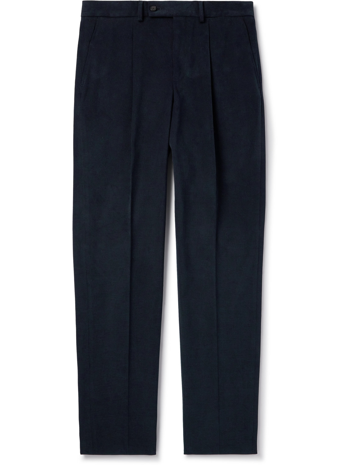 Straight-Leg Pleated Brushed Cotton-Blend Twill Trousers