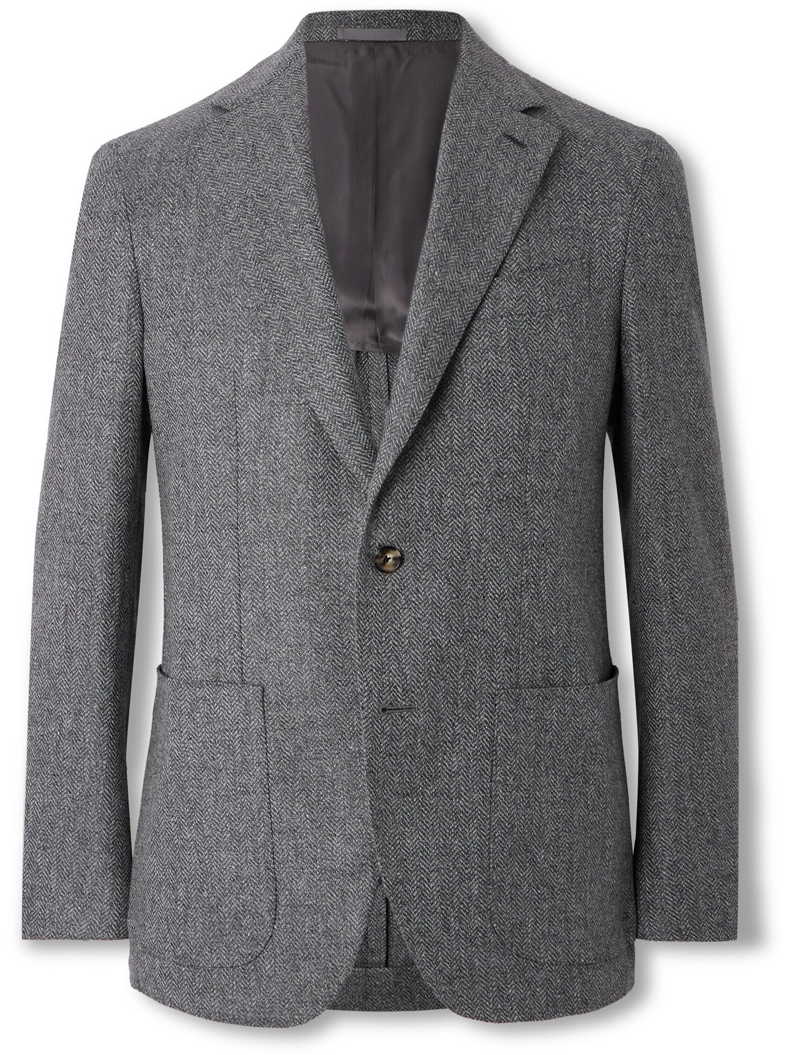 Caruso Slim-fit Herringbone Wool And Cashmere-blend Blazer In Gray