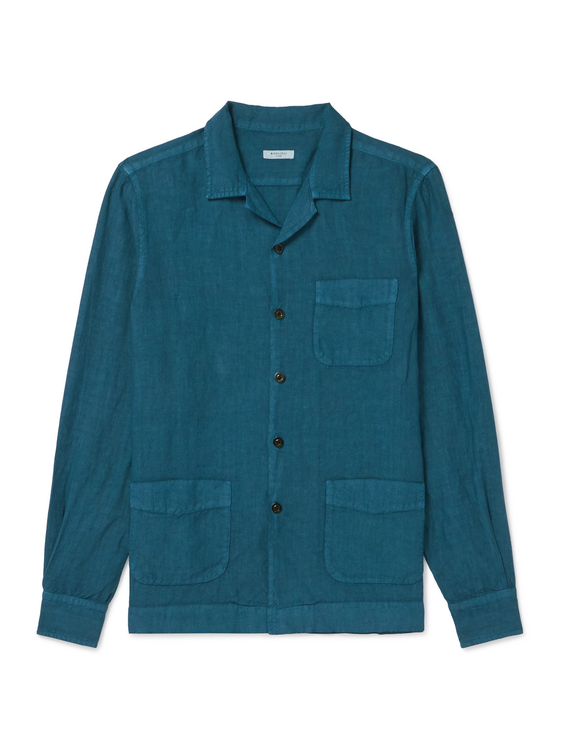 Boglioli Camp-collar Linen Overshirt In Blue