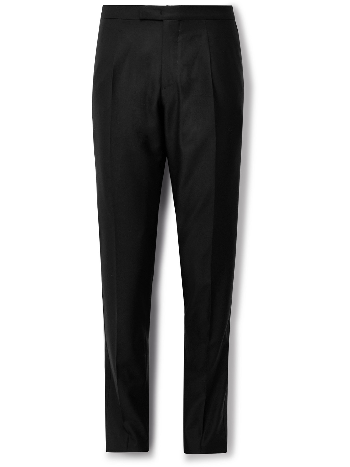 Boglioli Slim-fit Straight-leg Satin-trimmed Virgin Wool-blend Tuxedo Trousers In Black
