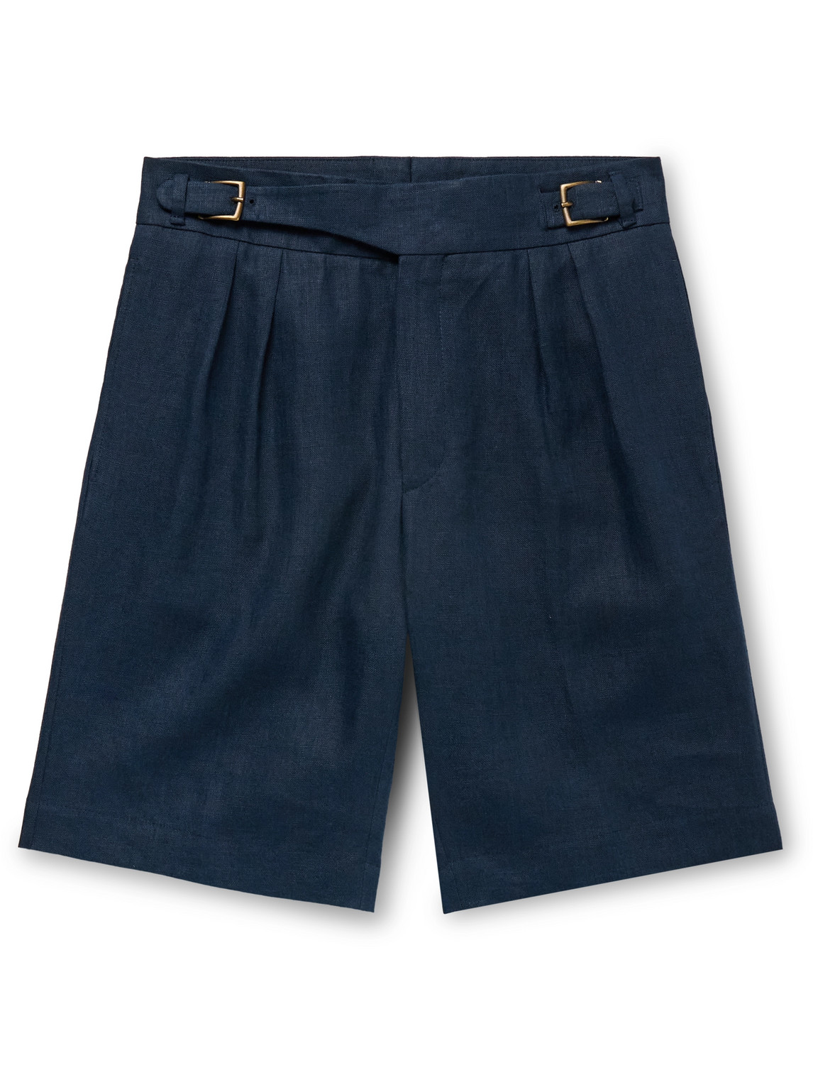 Anderson & Sheppard Gurkha Straight-leg Pleated Linen Shorts In Blue