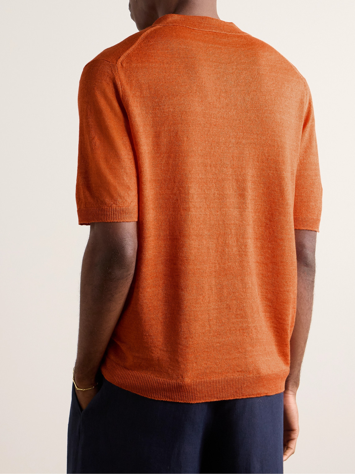 Shop Anderson & Sheppard Linen Polo Shirt In Orange