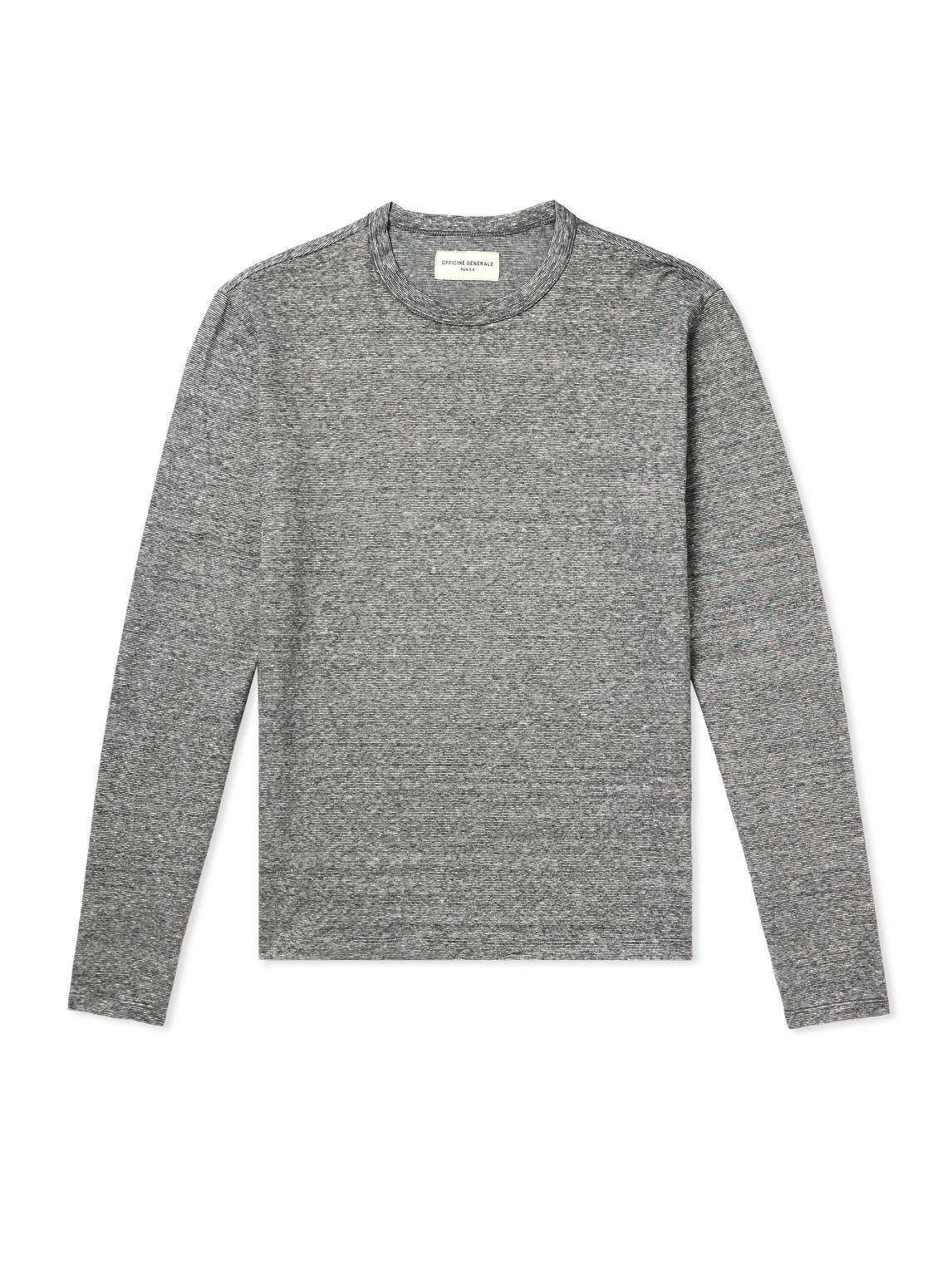 Officine Generale Striped Cotton And Linen-blend T-shirt In Gray
