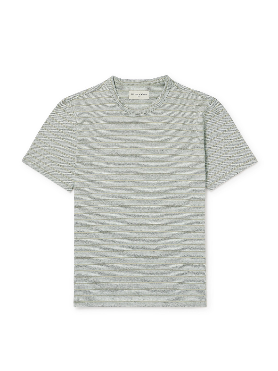Officine Generale Striped Cotton And Linen-blend T-shirt In Gray