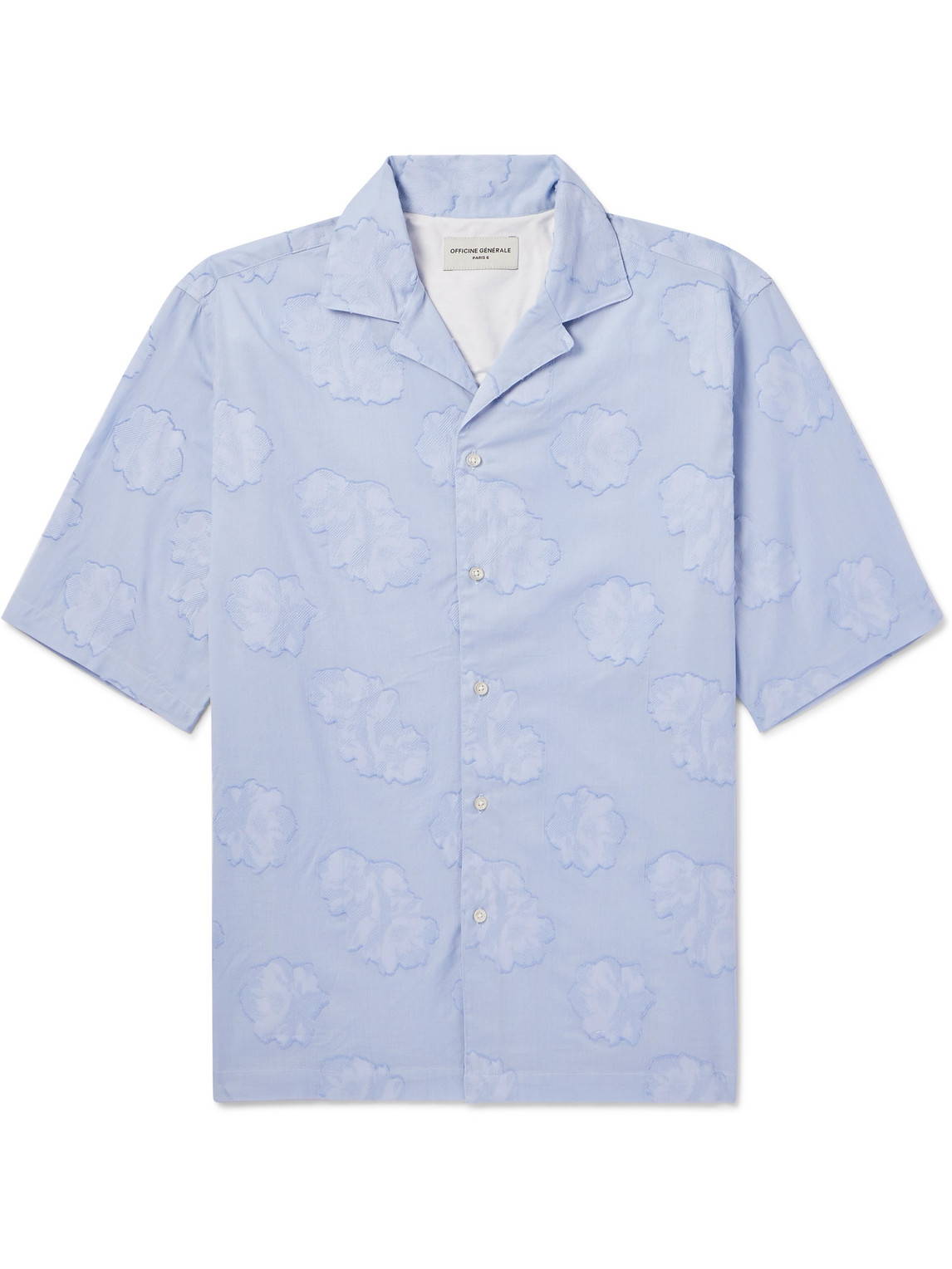 Shop Officine Generale Eren Jacquard-knit Lyocell Camp-collar Shirt In Blue