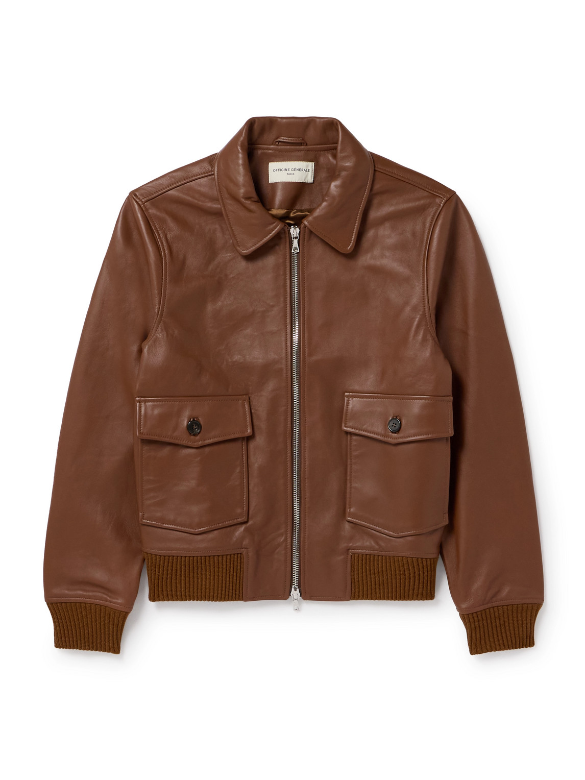 Officine Generale Gianni Leather Bomber Jacket In Brown