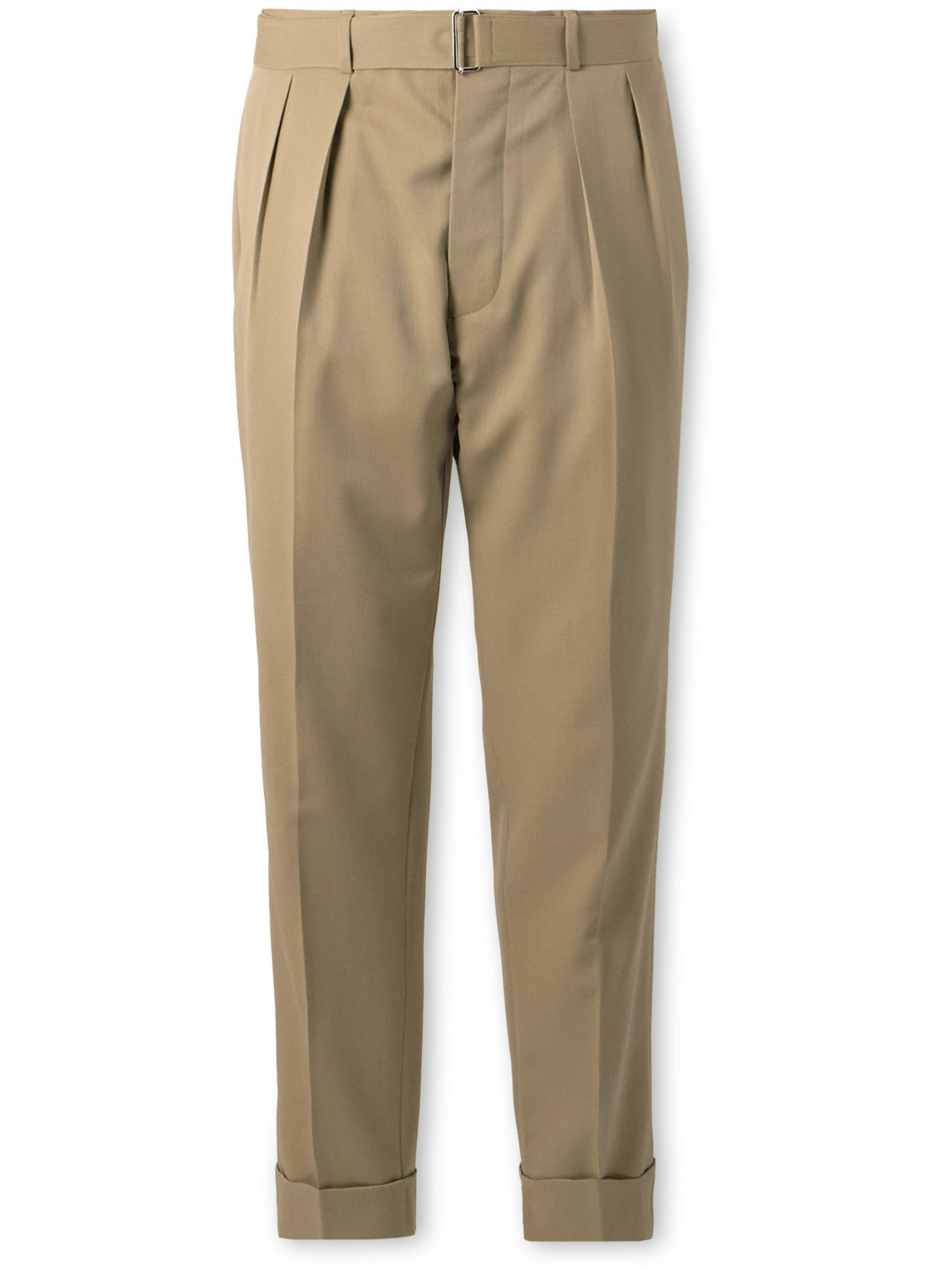 Officine Generale Straight-leg Pleated Belted Wool Suit Trousers In Neutrals