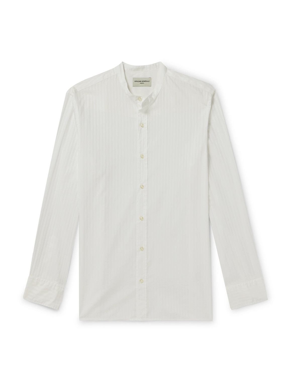 Officine Generale Gaston Grandad-collar Striped Cotton-poplin Shirt In White