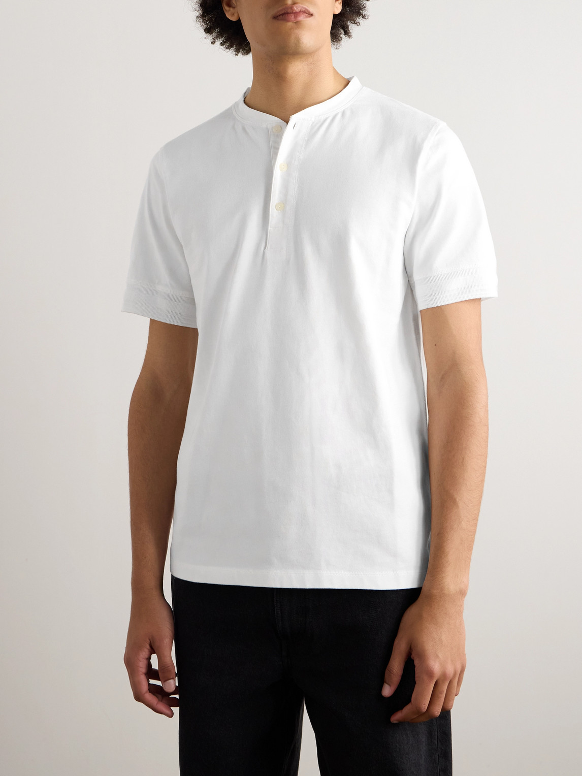Shop Nudie Jeans Cotton-jersey Henley T-shirt In White