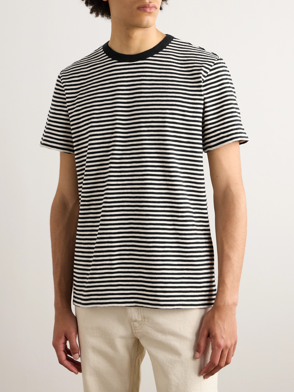 Shop Nudie Jeans Roy Slub Striped Cotton-jersey T-shirt In Black
