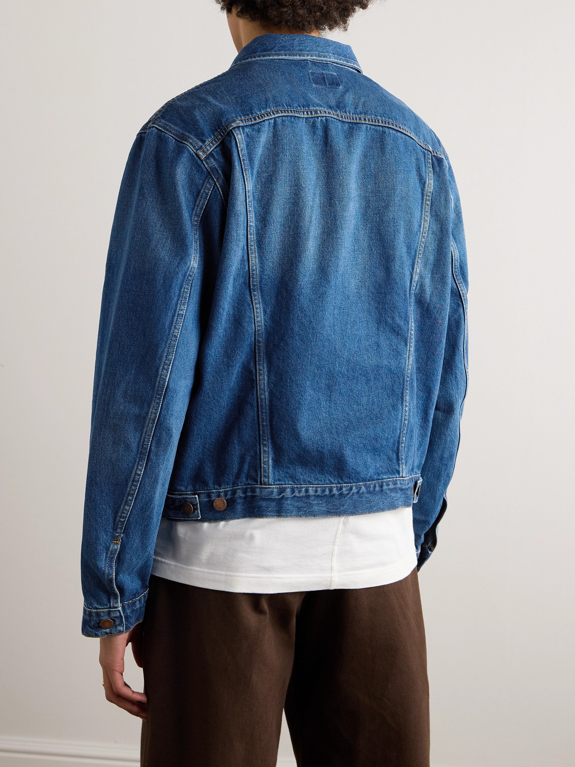 Shop Nudie Jeans Danny Greasy Logo-appliquéd Denim Jacket In Blue