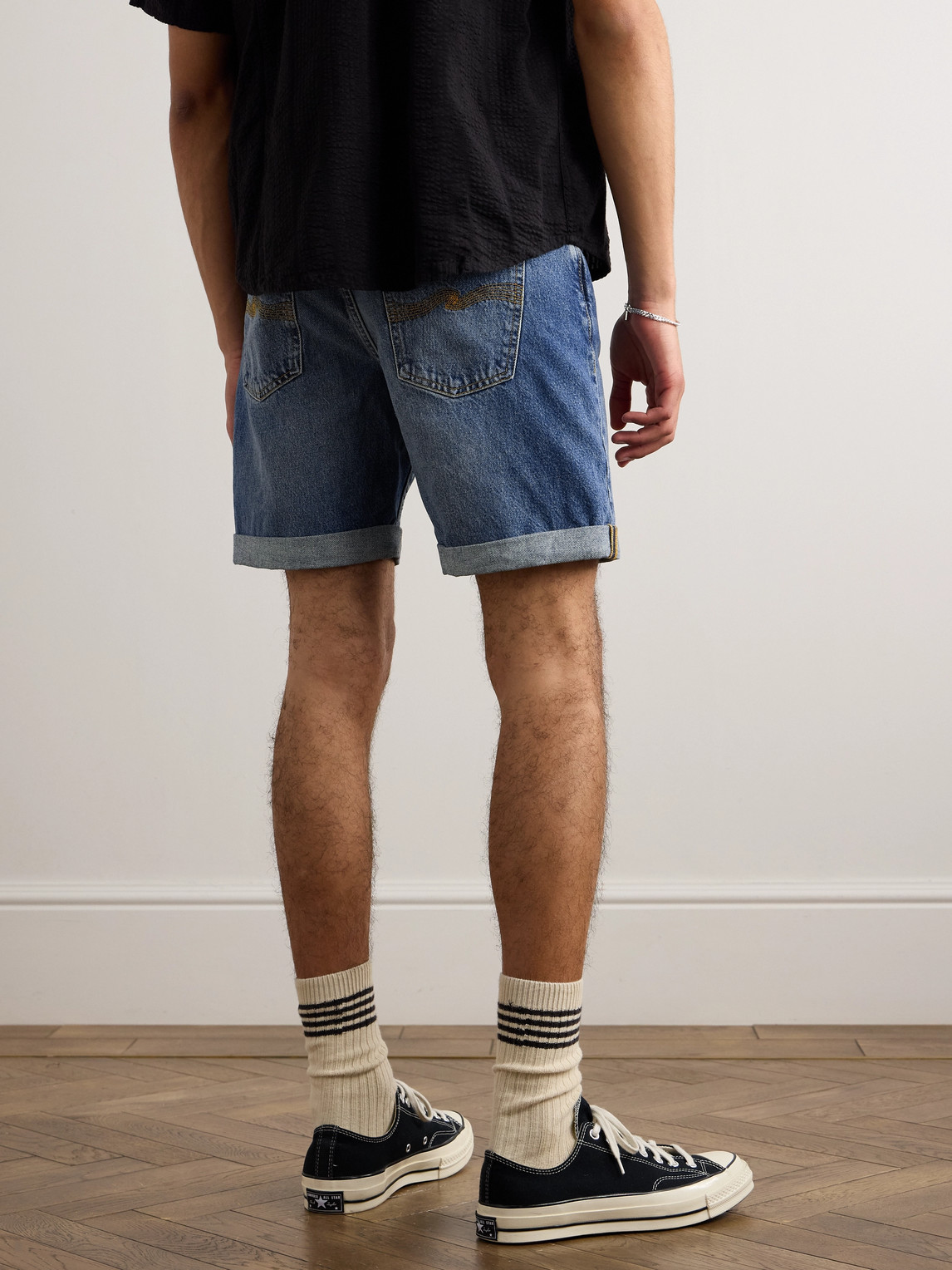 Shop Nudie Jeans Josh Straight-leg Denim Shorts In Blue