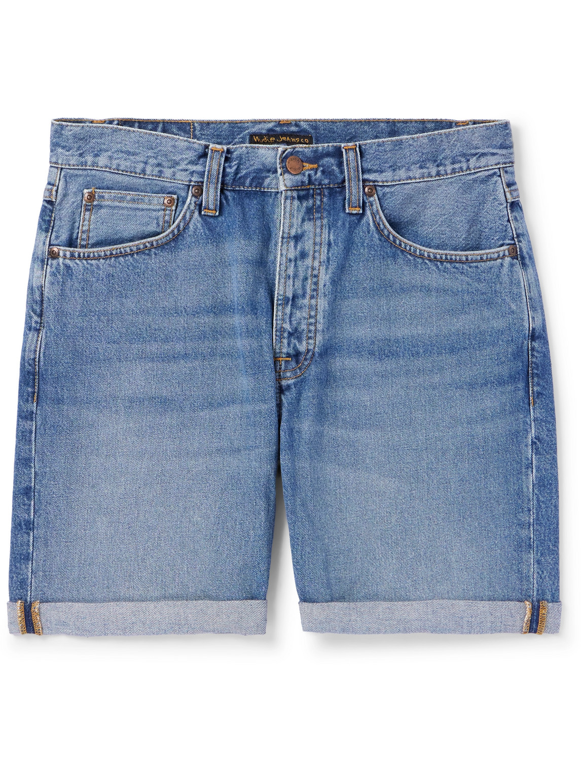 Nudie Jeans Josh Straight-leg Denim Shorts In Blue