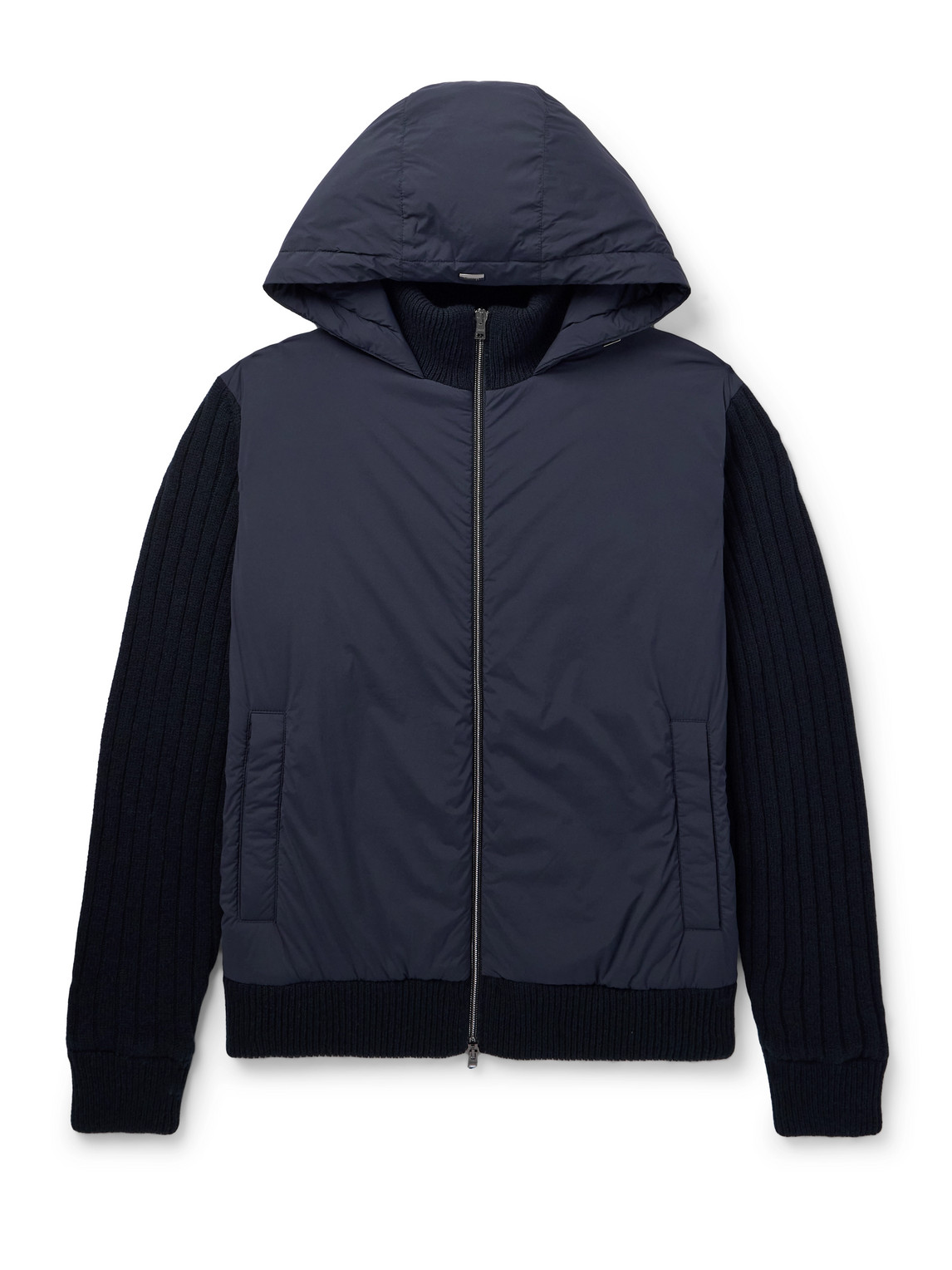 Herno Padded Stretch-nylon And Ribbed Wool Hooded Jacket In Blue