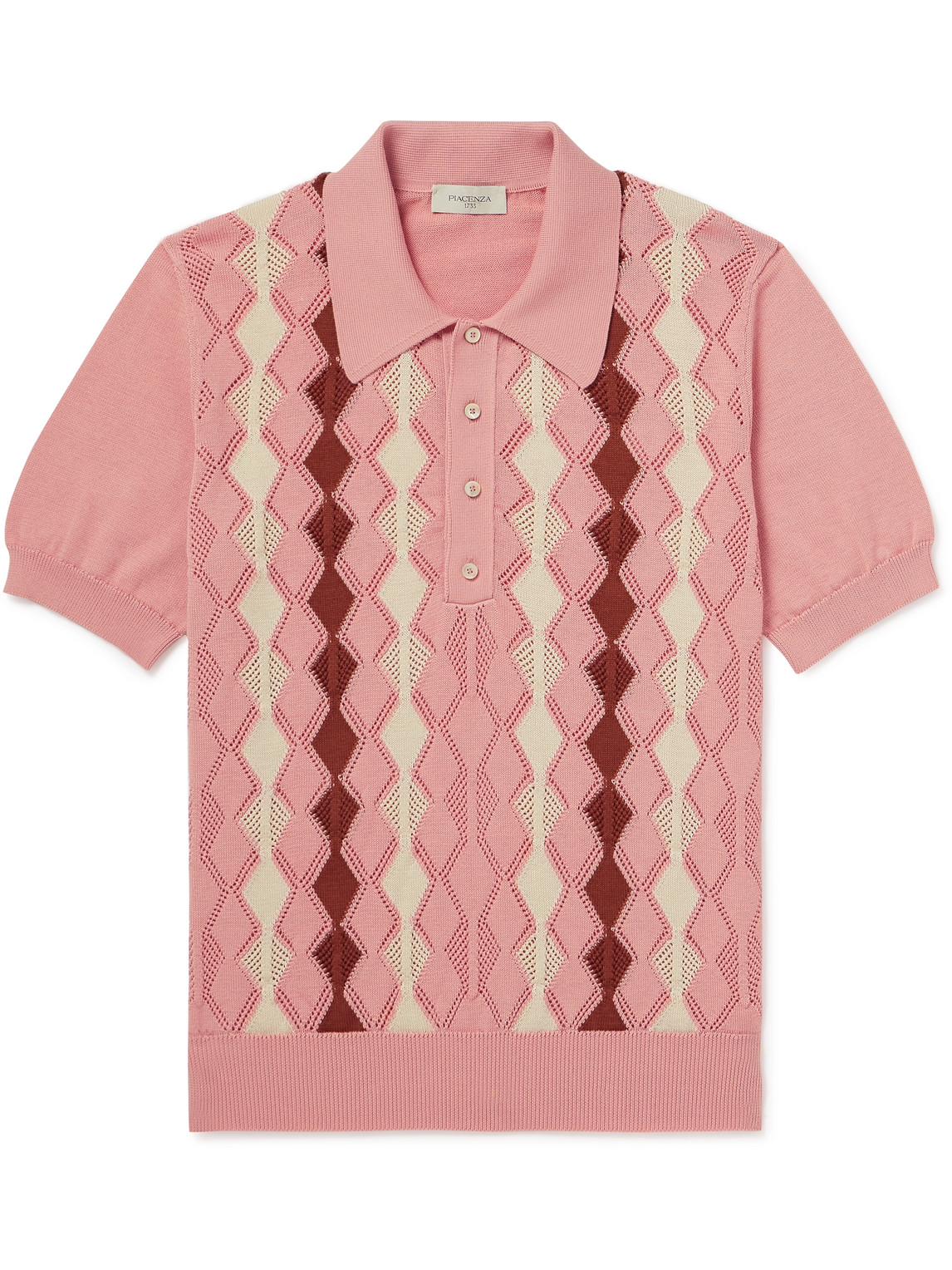Piacenza 1733 Intarsia Pointelle-knit Cotton Polo Shirt In Pink
