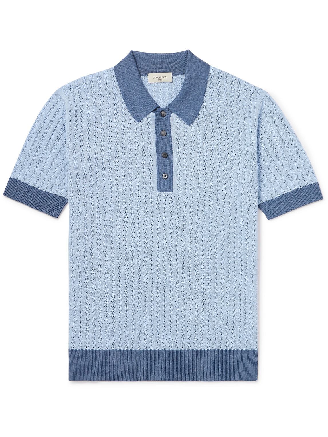 Piacenza 1733 Pointelle-knit Silk And Linen-blend Polo Shirt In Blue