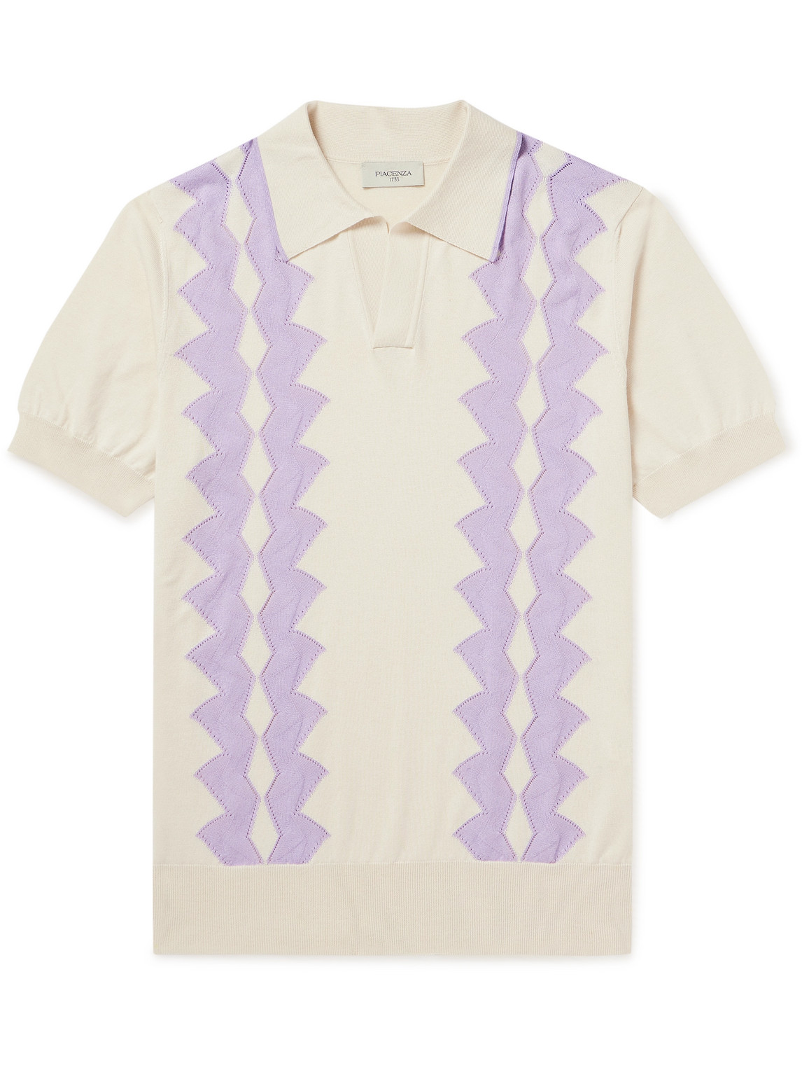 Piacenza 1733 Intarsia Pointelle-knit Silk And Cotton-blend Polo Shirt In Purple
