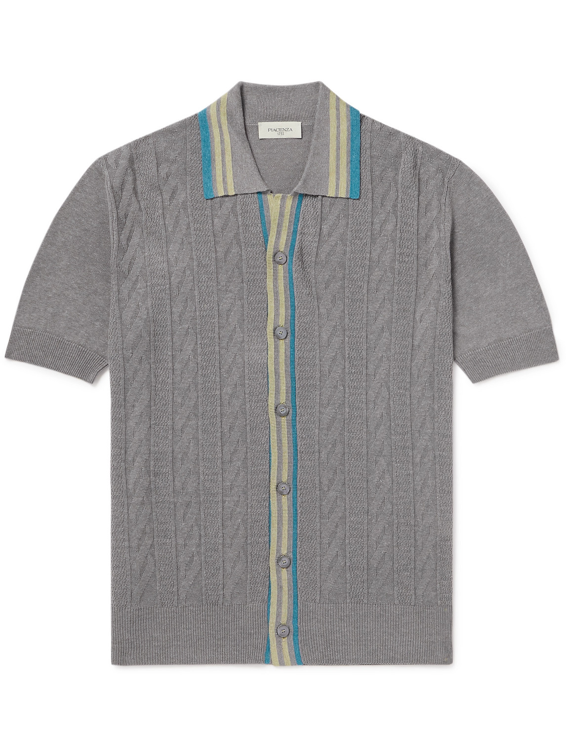 Piacenza 1733 Striped Cable-knit Silk And Linen-blend Shirt In Gray