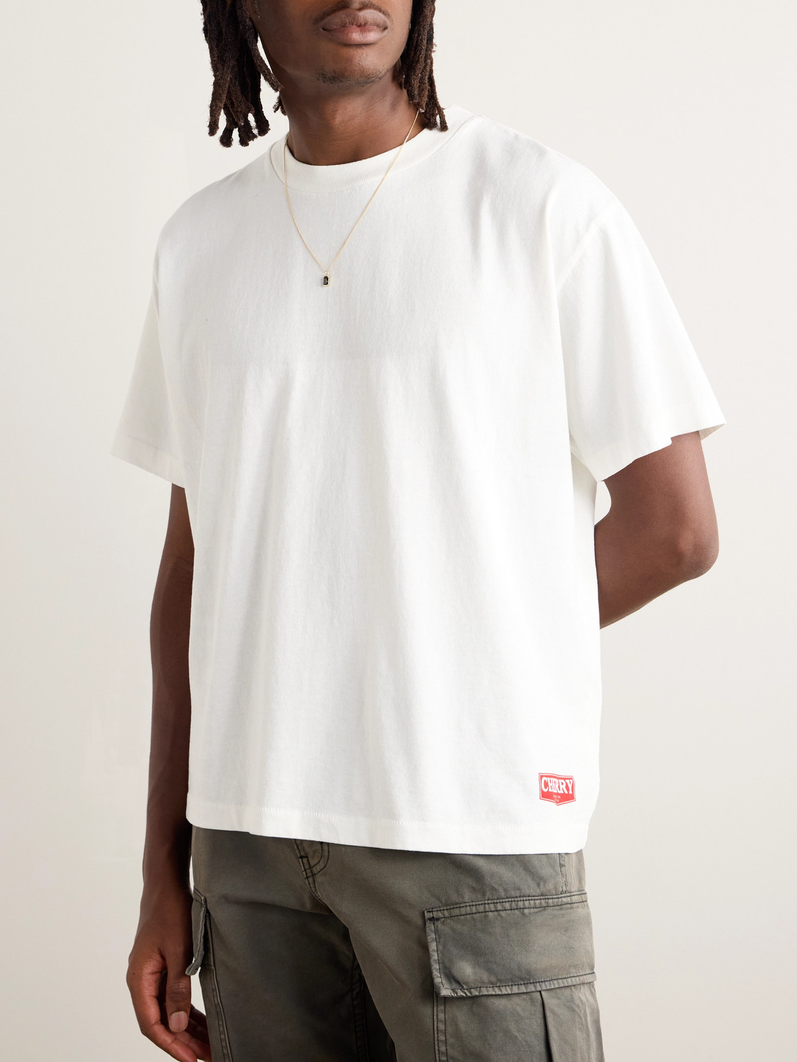 Shop Cherry Los Angeles Escape Logo-print Garment-dyed Cotton-jersey T-shirt In White