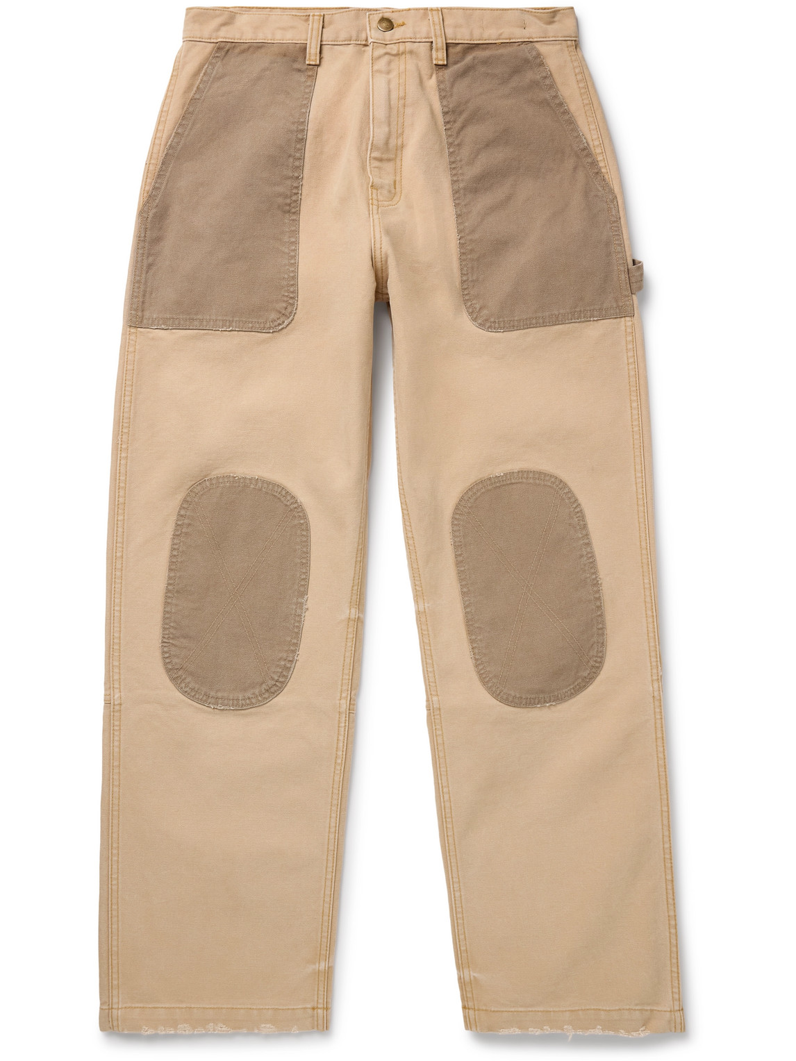Cherry Los Angeles Safari Straight-leg Distressed Two-tone Cotton-canvas Trousers In Neutrals
