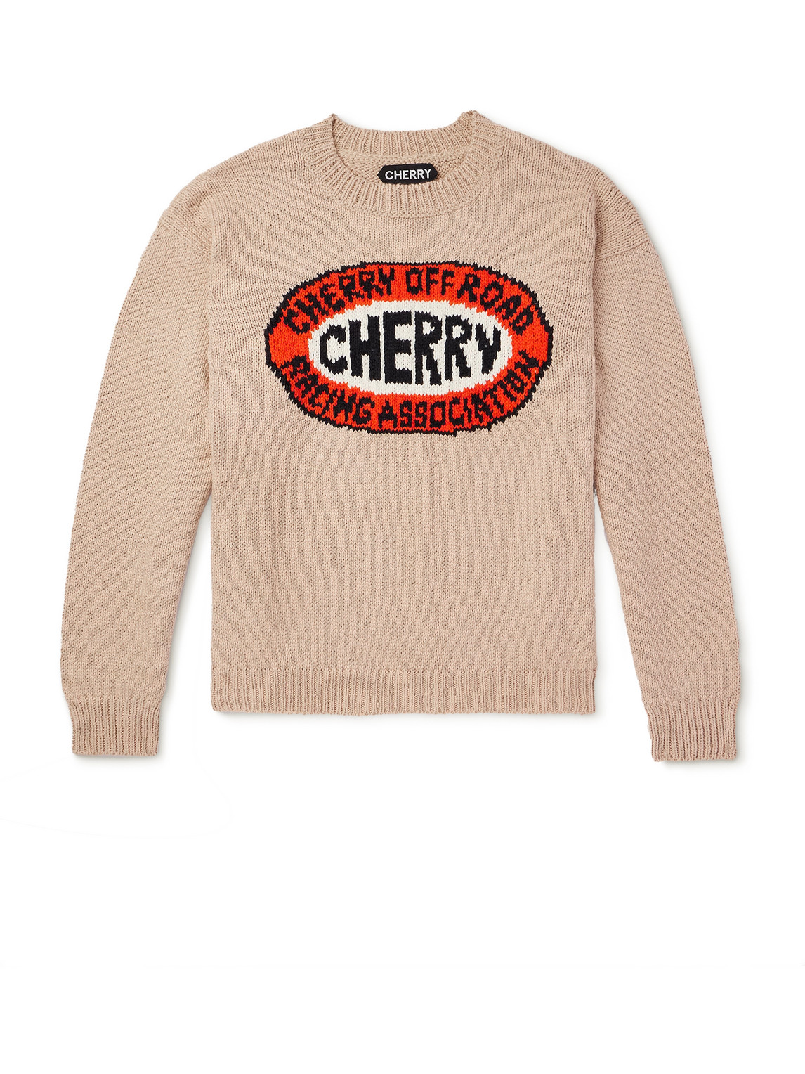 Cherry Los Angeles Off Road Logo-intarsia Organic Cotton Sweater In Neutrals