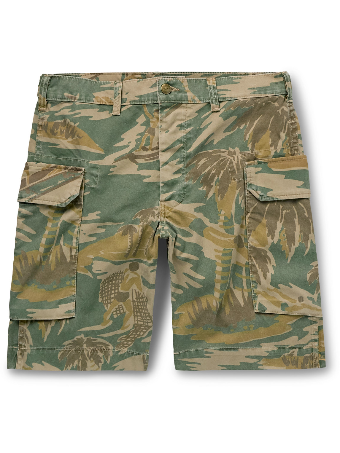 Cherry Los Angeles Straight-leg Camouflage-print Cotton-twill Cargo Shorts In Green