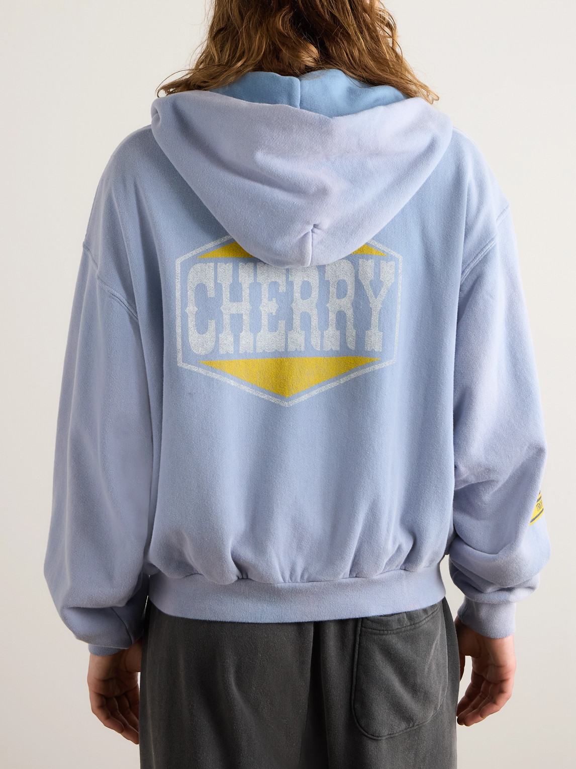 Shop Cherry Los Angeles Off Road Logo-print Garment-dyed Cotton-jersey Zip-up Hoodie In Blue