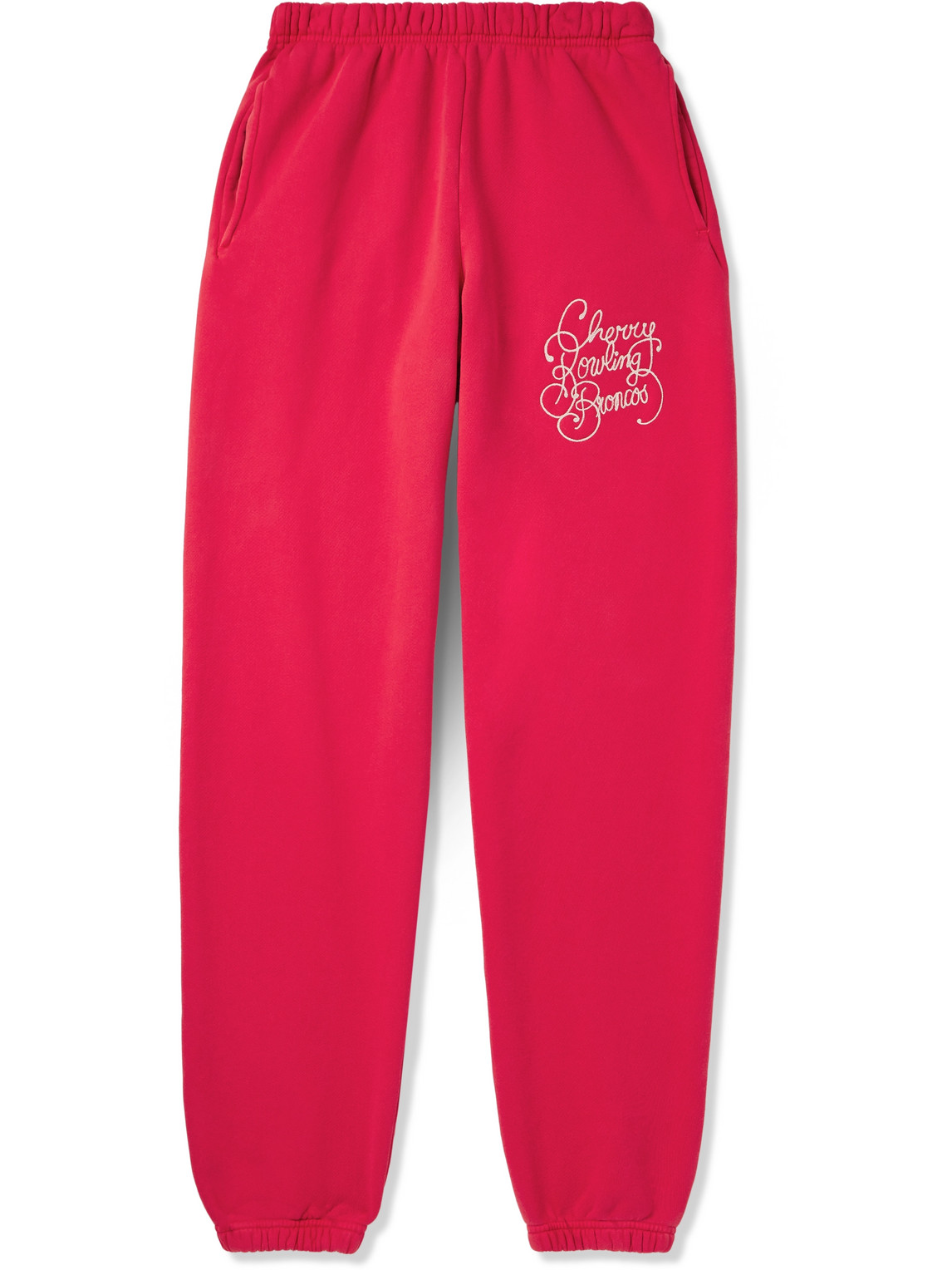 Cherry Los Angeles Bowling Broncos Tapered Logo-embroidered Cotton-jersey Sweatpants In Red