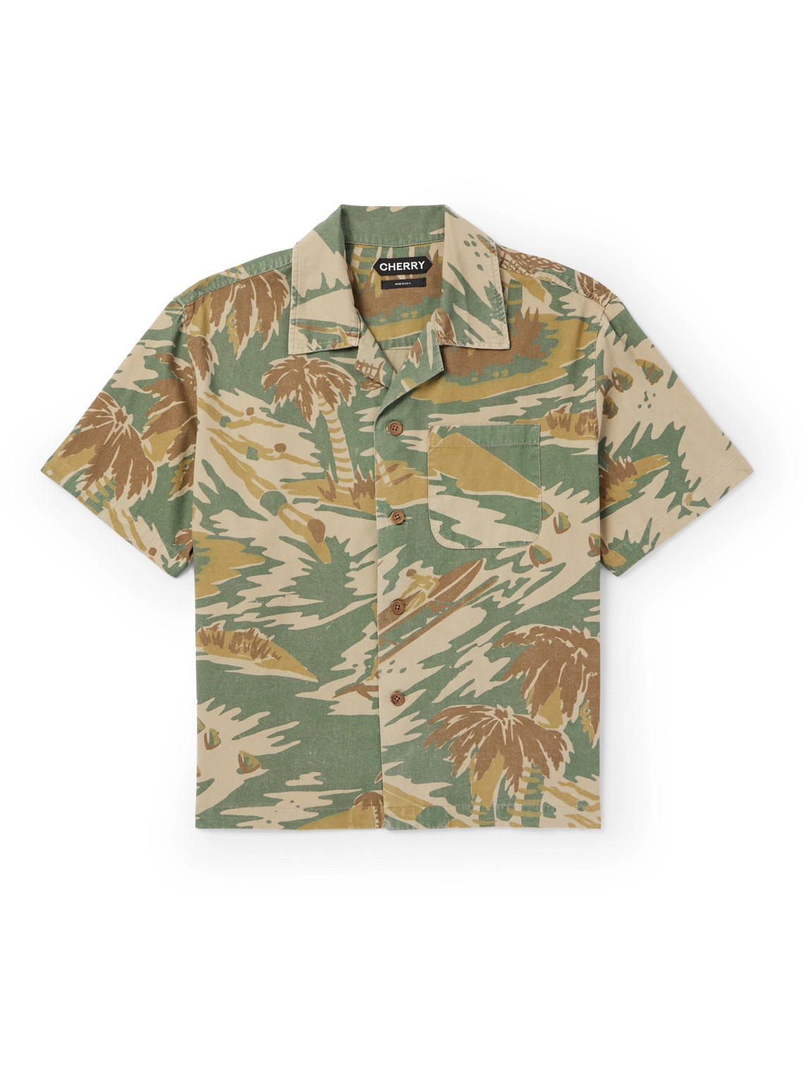 Cherry Los Angeles Camp-collar Printed Cotton-twill Shirt In Green