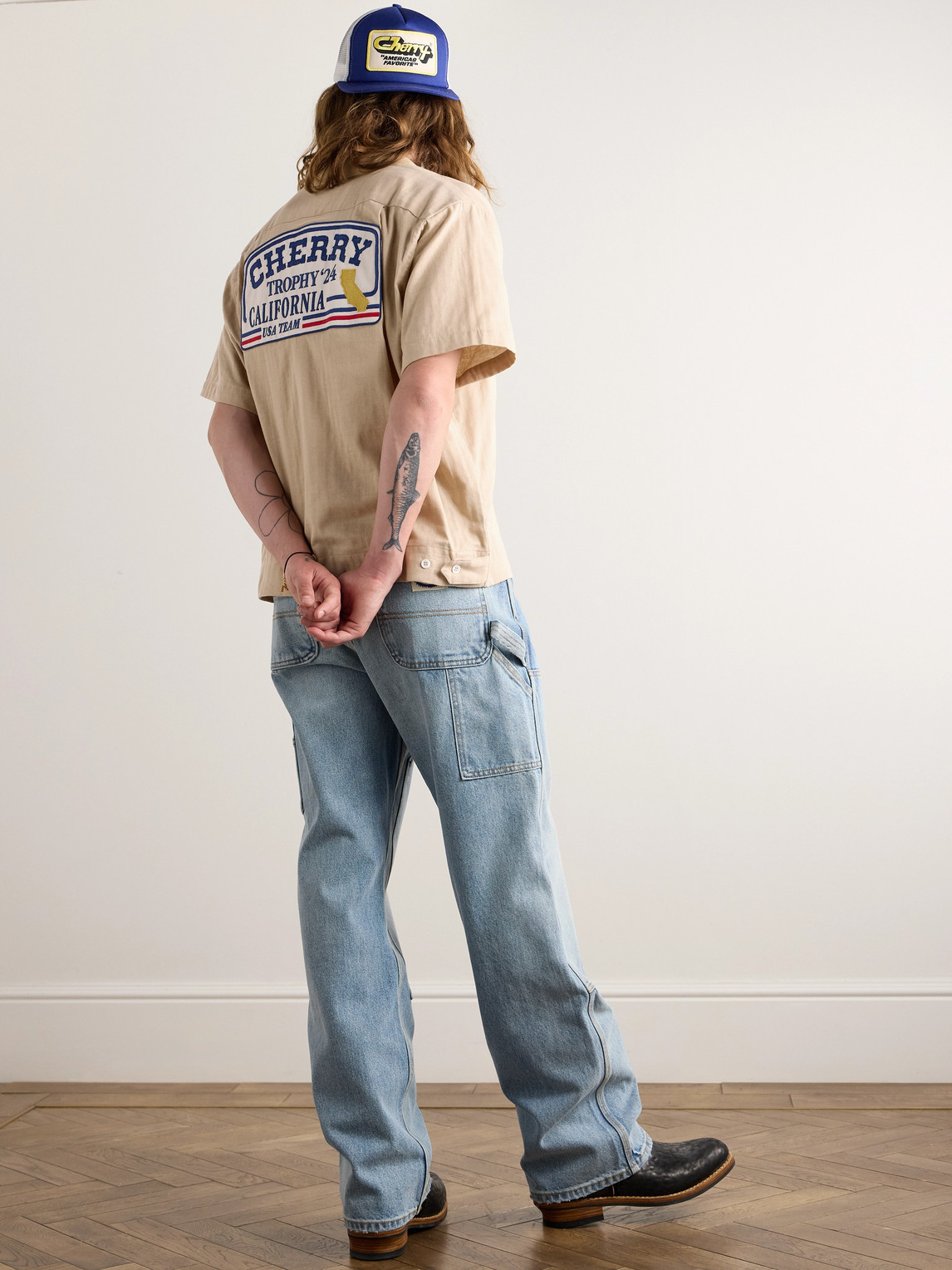 Shop Cherry Los Angeles Mechanic Camp-collar Logo-appliquéd Cotton-blend Shirt In Neutrals