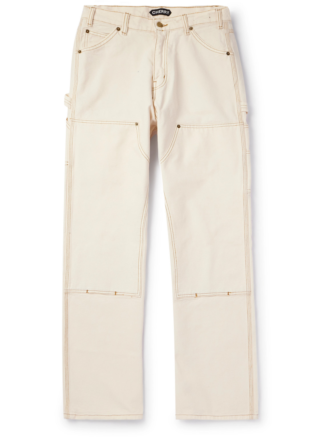Cherry Los Angeles Rincon Double Knee Straight-leg Cotton-canvas Trousers In Neutrals