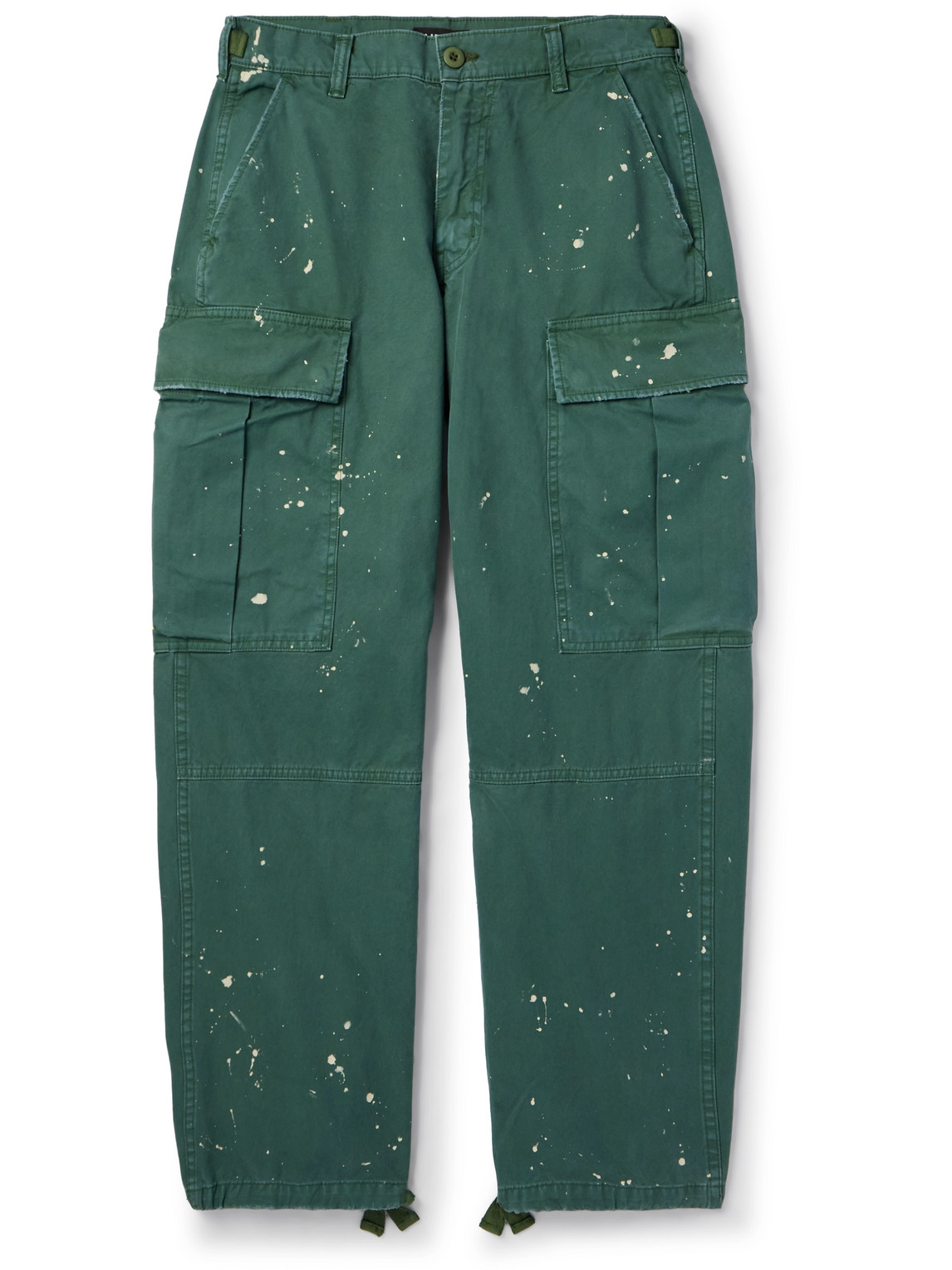Cherry Los Angeles Straight-leg Paint-splattered Cotton-twill Cargo Trousers In Green