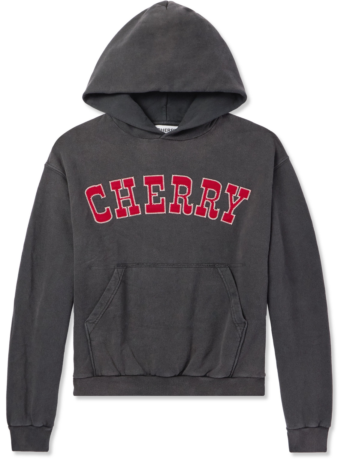 Cherry Los Angeles Championship Distressed Logo-appliquéd Cotton-jersey Hoodie In Gray
