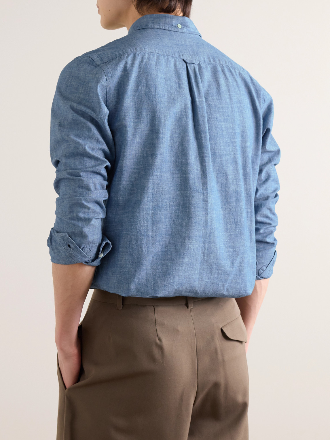 Shop Richard James Button-down Collar Slub Cotton Shirt In Blue