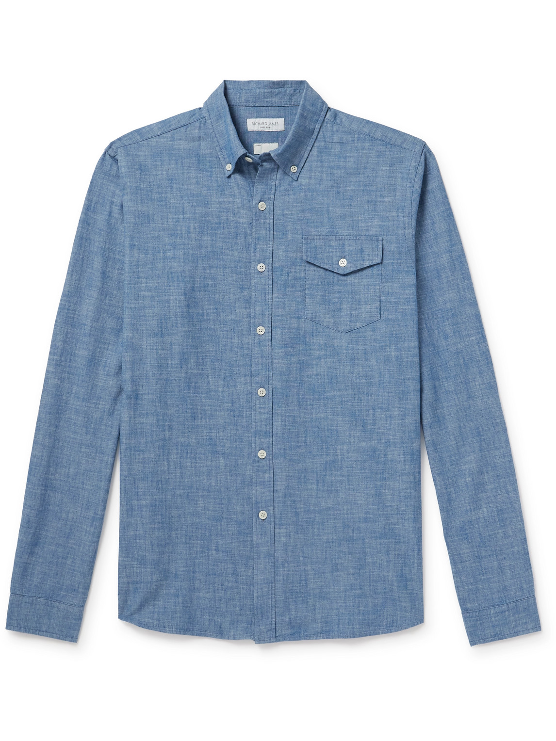 Richard James Button-down Collar Slub Cotton Shirt In Blue