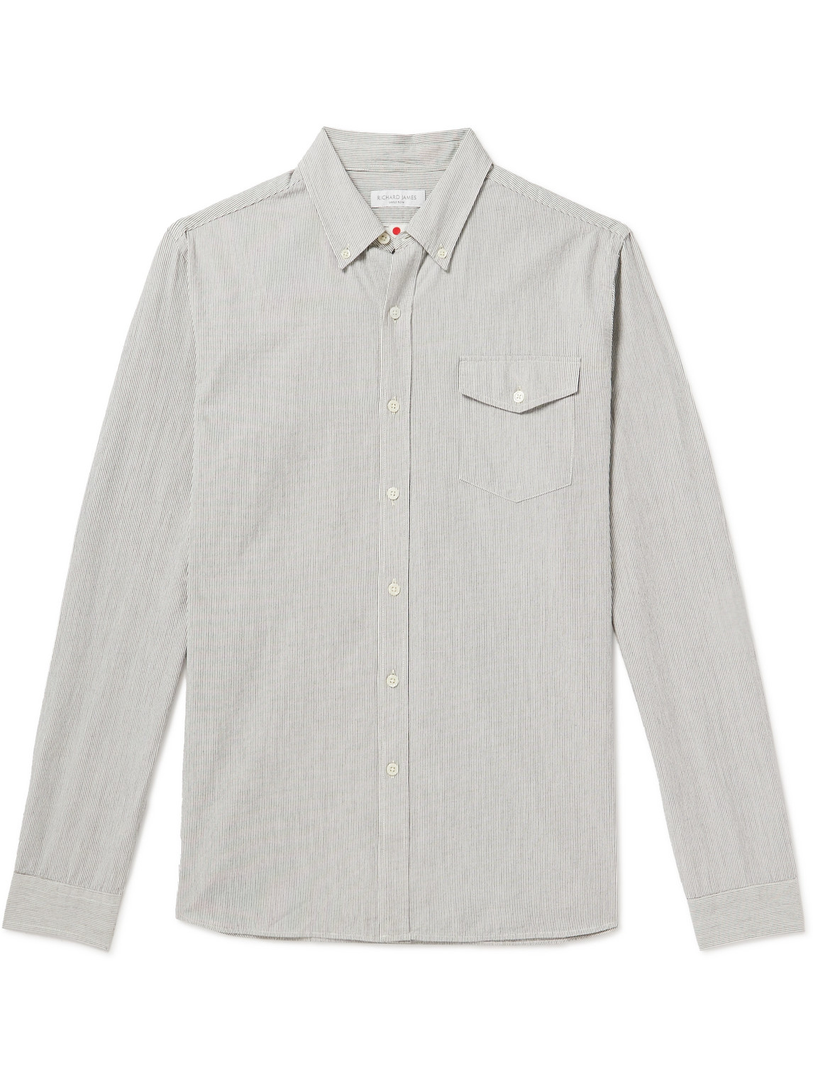 Richard James Button-down Collar Striped Cotton, Linen And Ramie-blend Shirt In Gray