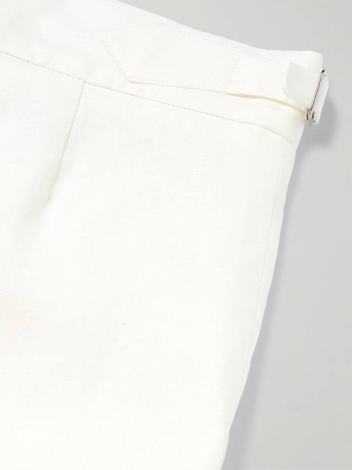 Shop Richard James Tapered Pleated Linen Trousers In White