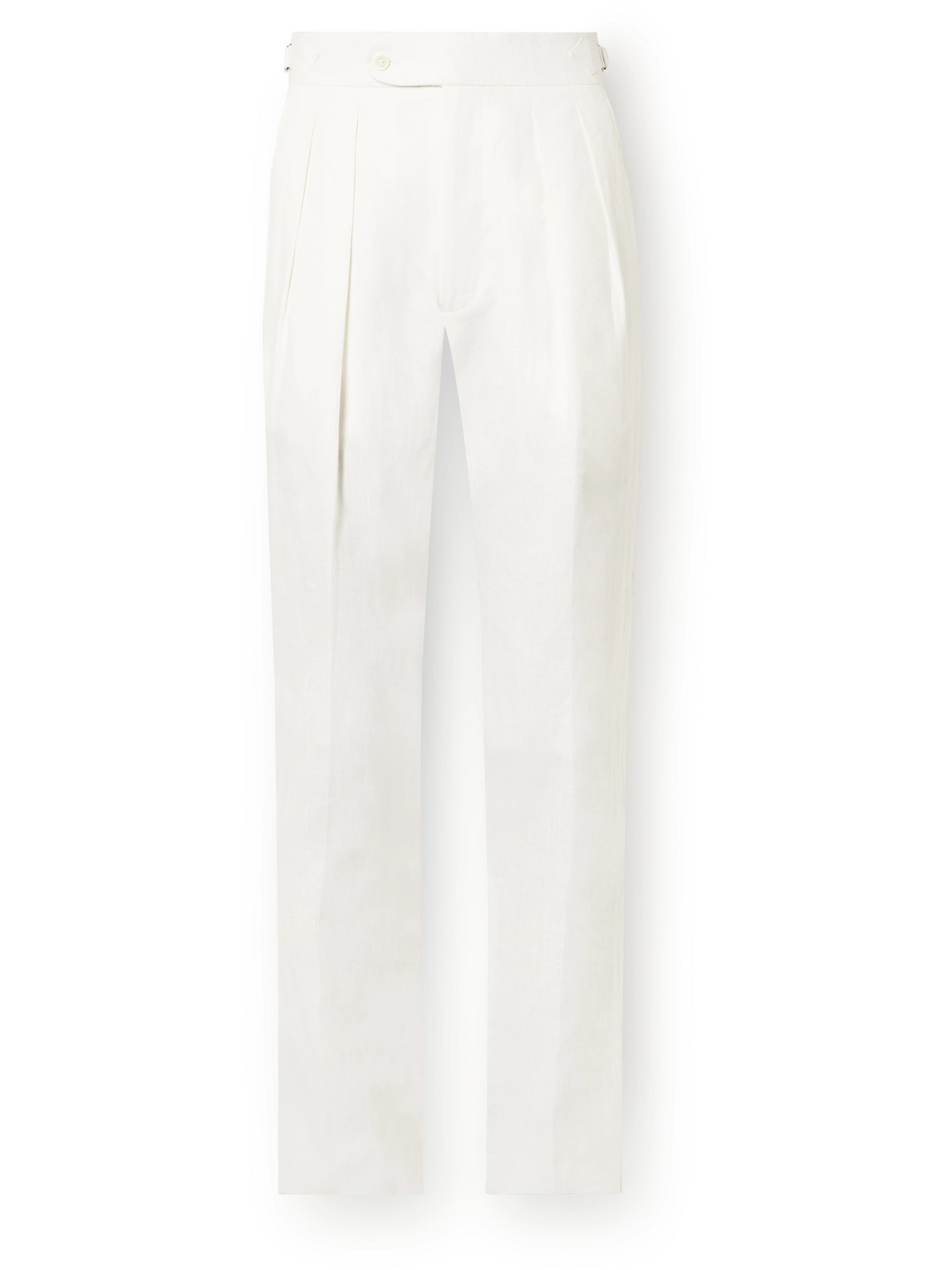 Richard James Tapered Pleated Linen Trousers In White