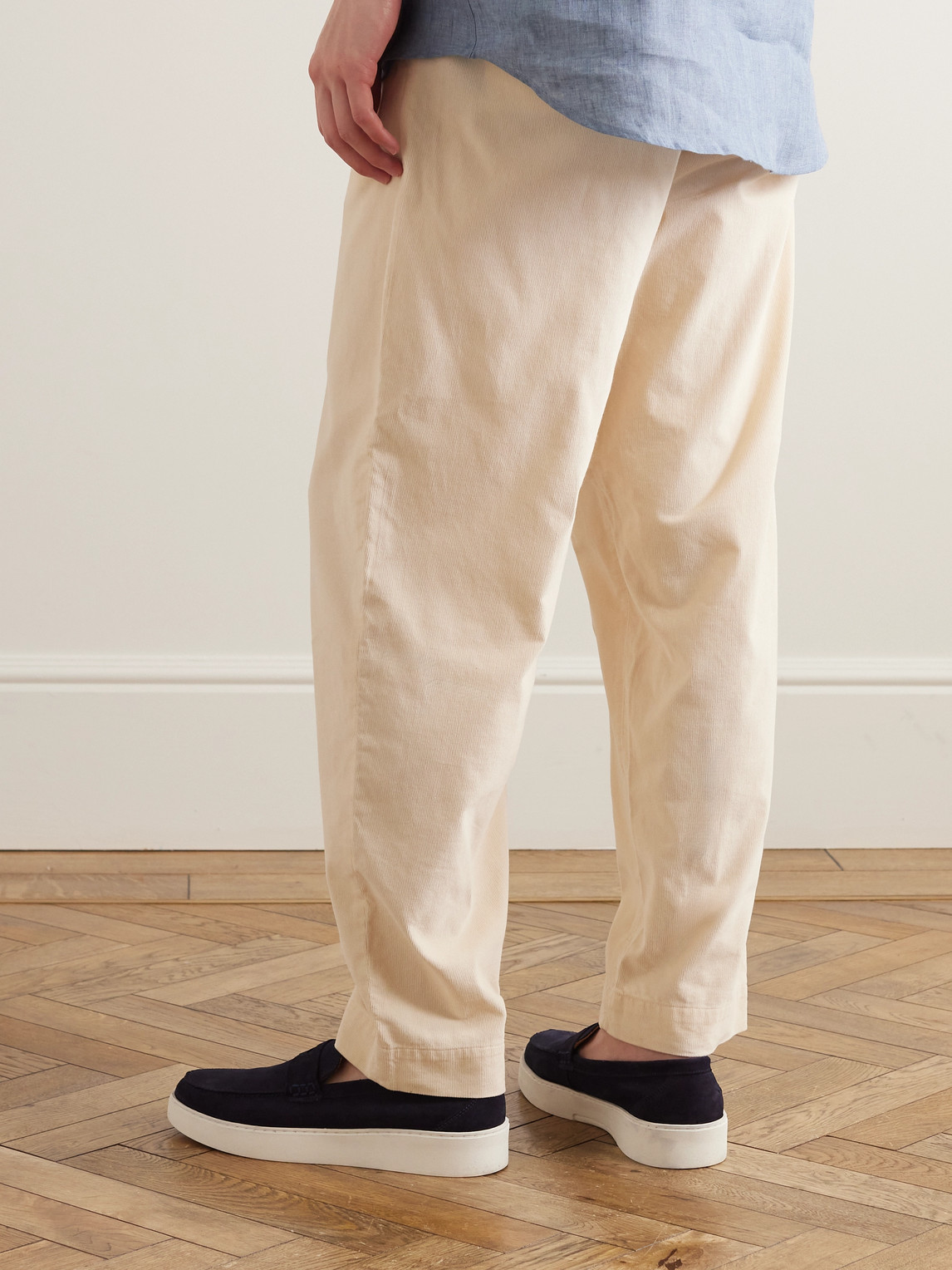 Shop Richard James Straight-leg Pleated Cotton-corduroy Trousers In Neutrals