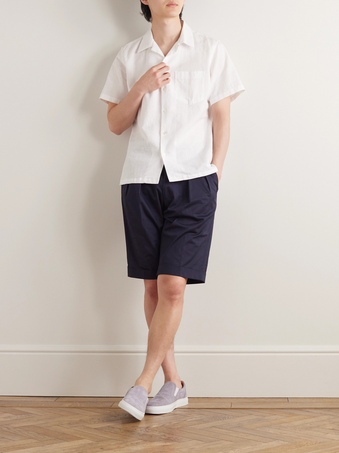 Shop Richard James Convertible-collar Linen And Cotton-blend Shirt In White