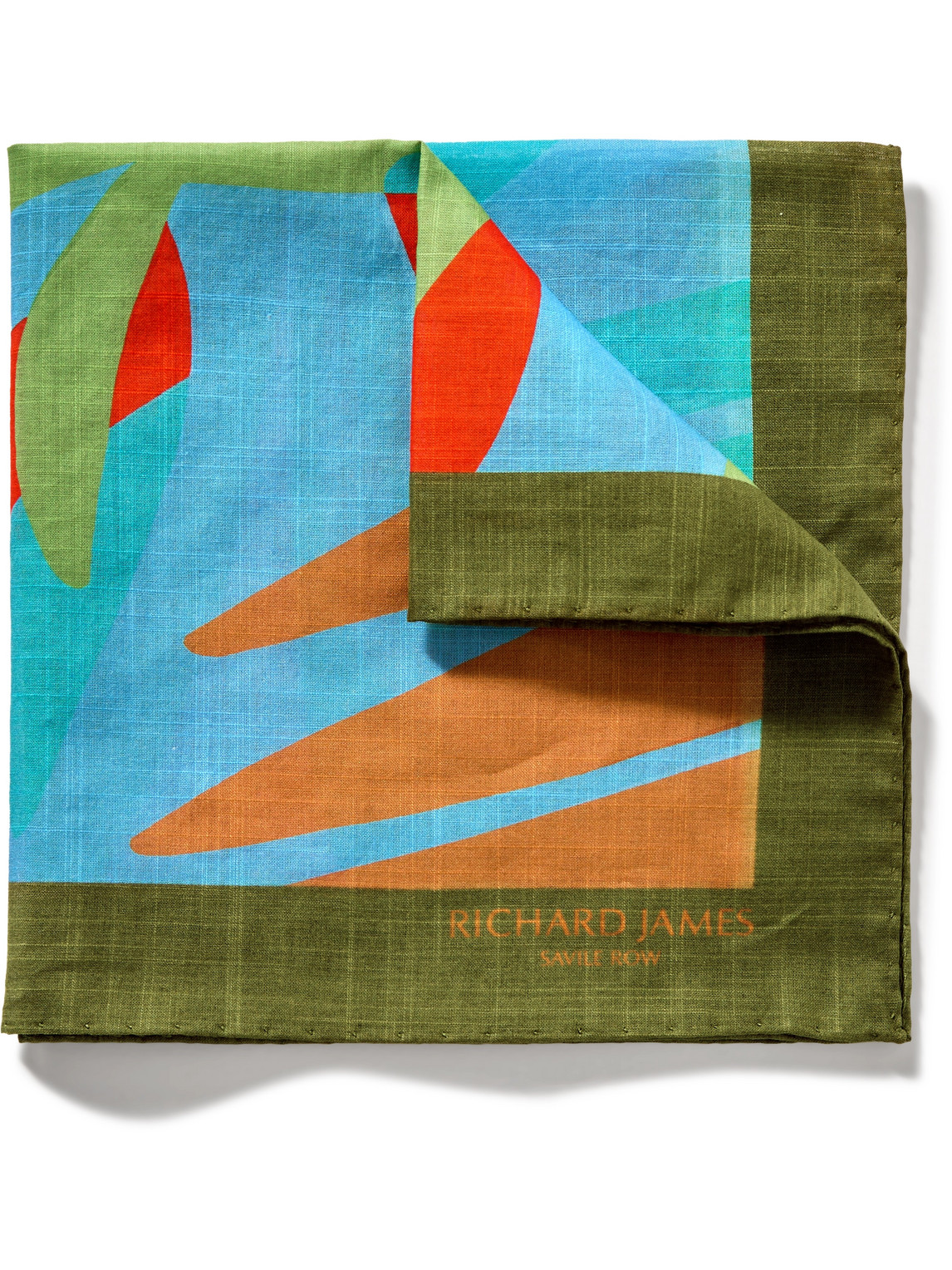 Richard James Printed Cotton Pocket Square In Green