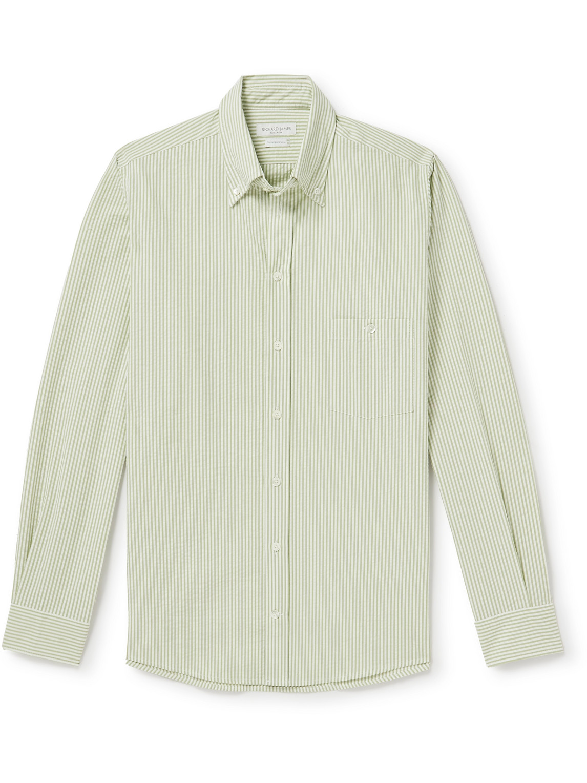Richard James Button-down Collar Striped Cotton Shirt In Green