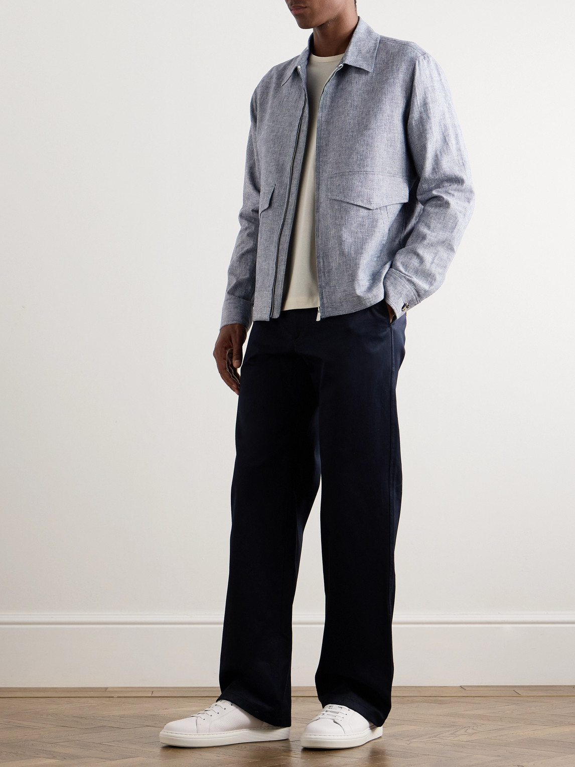 Shop Richard James Striped Linen And Cotton-blend Blouson Jacket In Gray