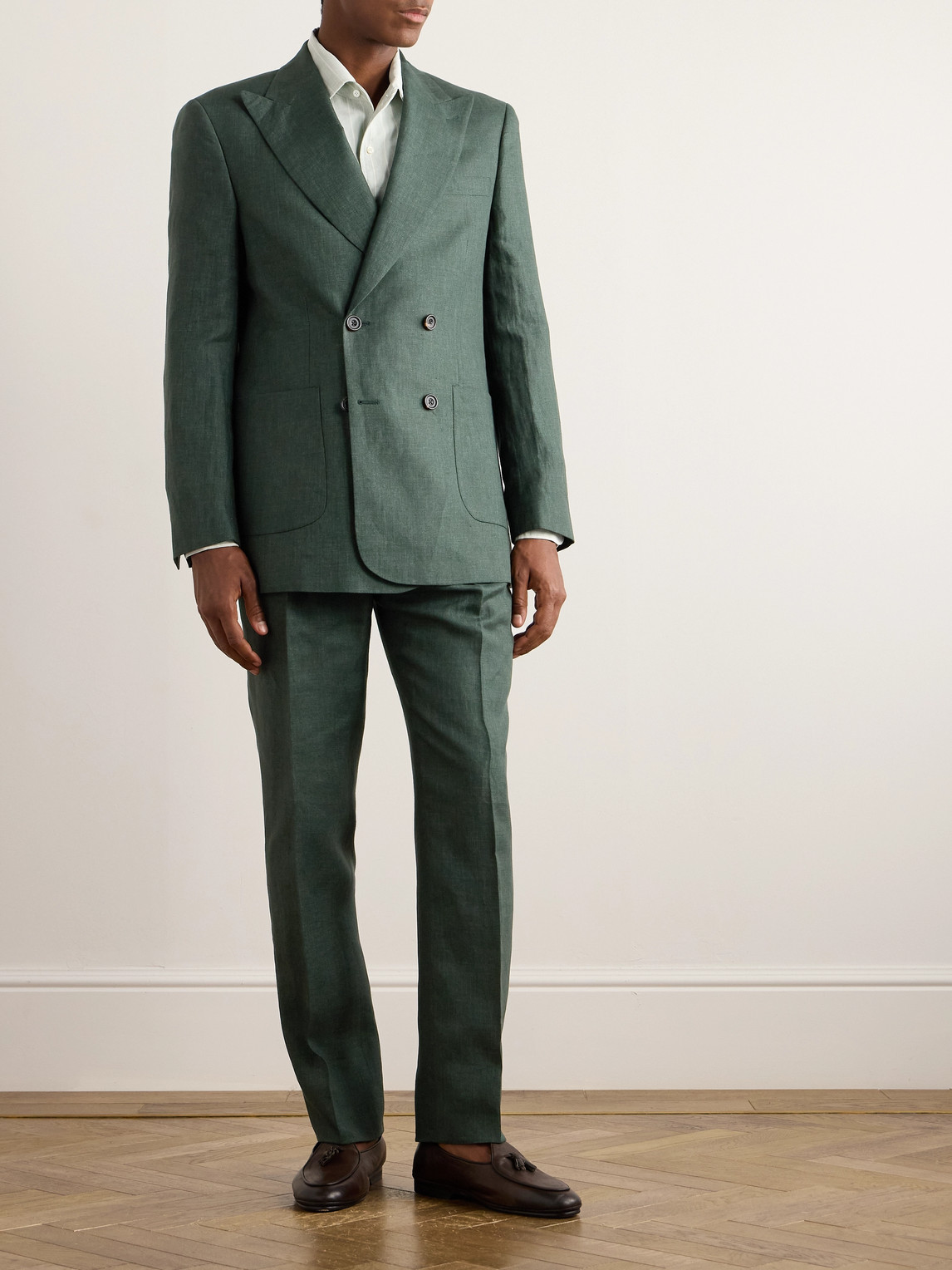 Shop Richard James Double-breasted Linen Suit Jacket In Green