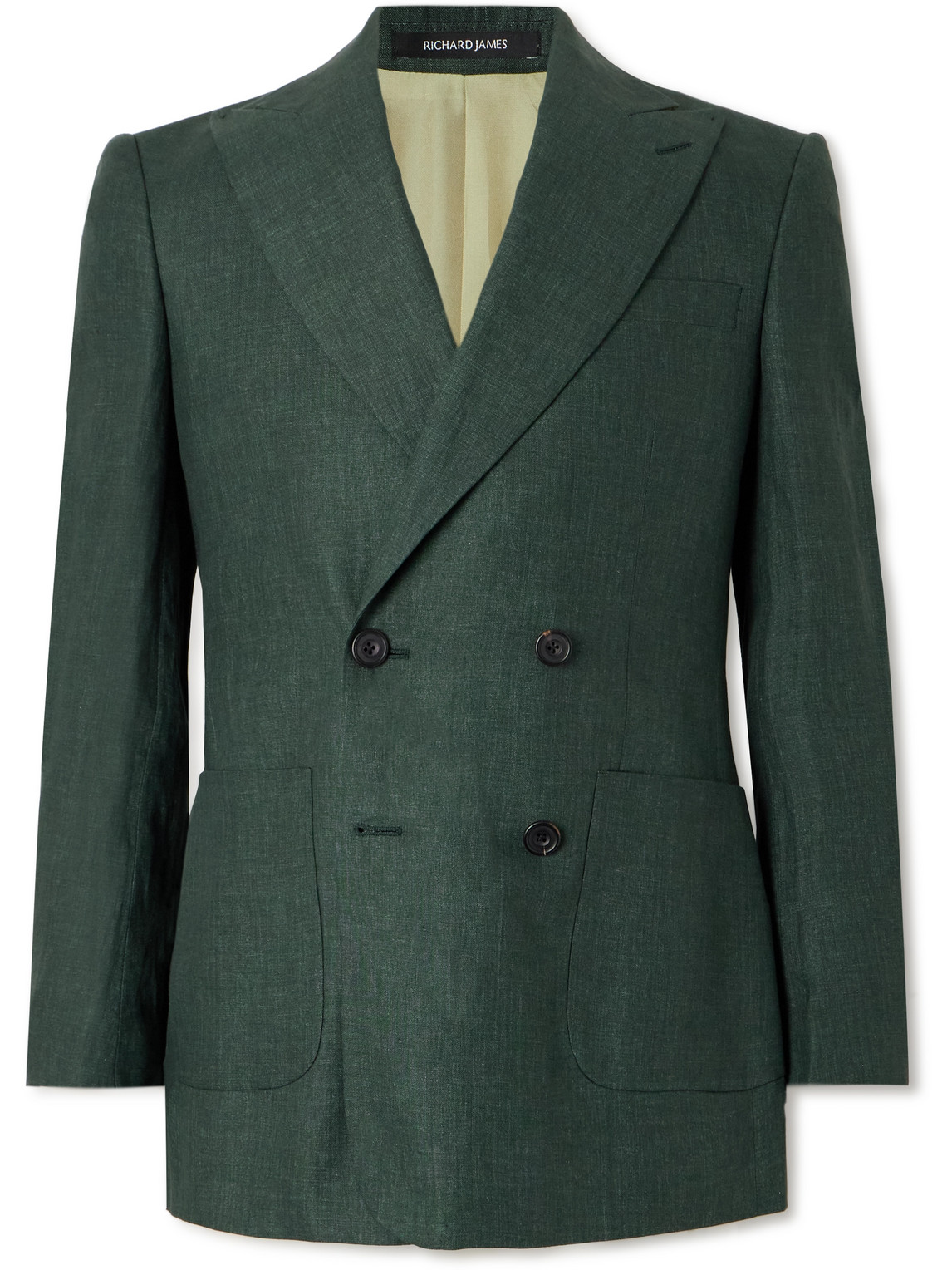 Richard James Double-breasted Linen Suit Jacket In Green