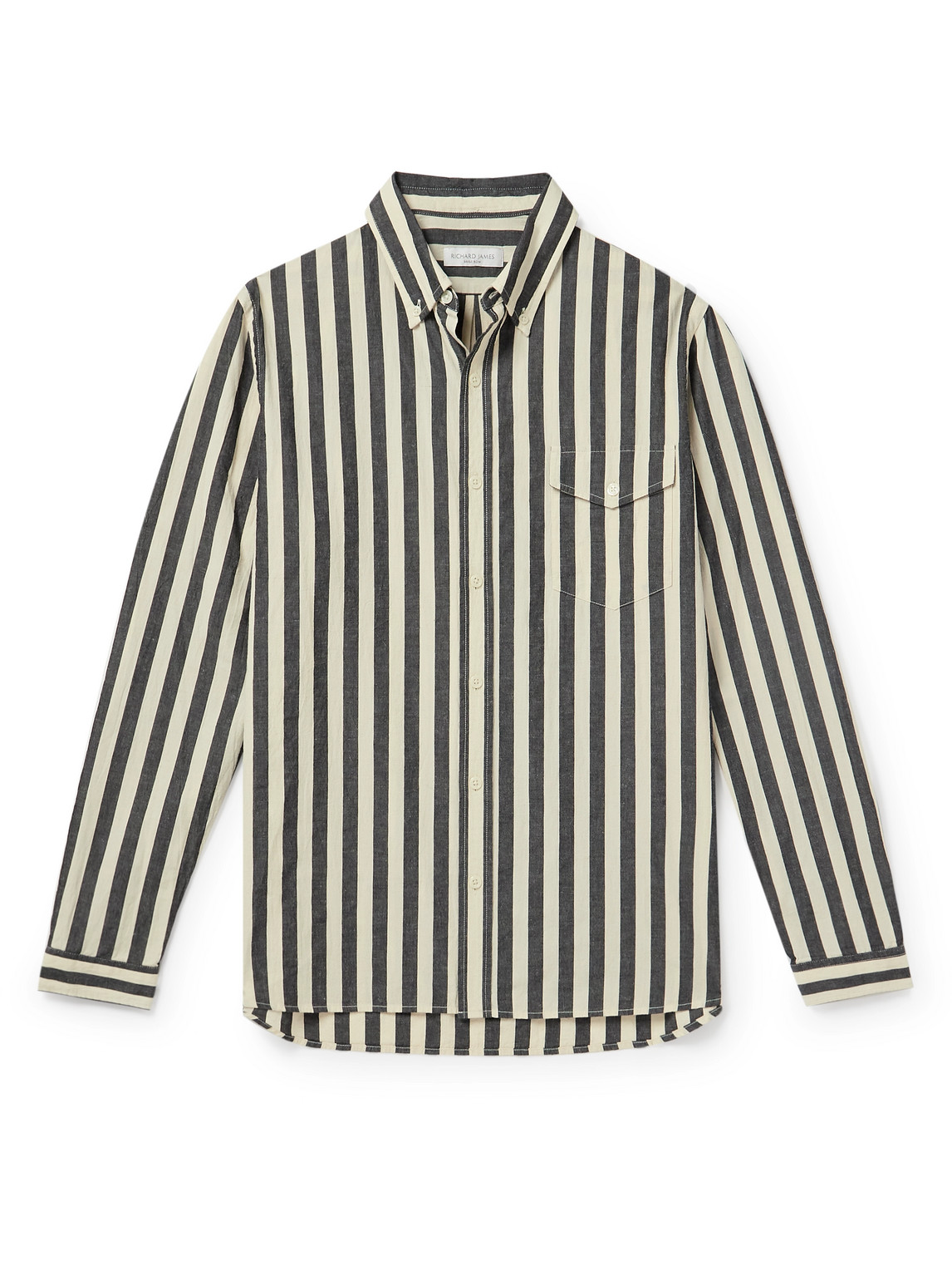Richard James Button-down Collar Striped Slub Cotton Oxford Shirt In White