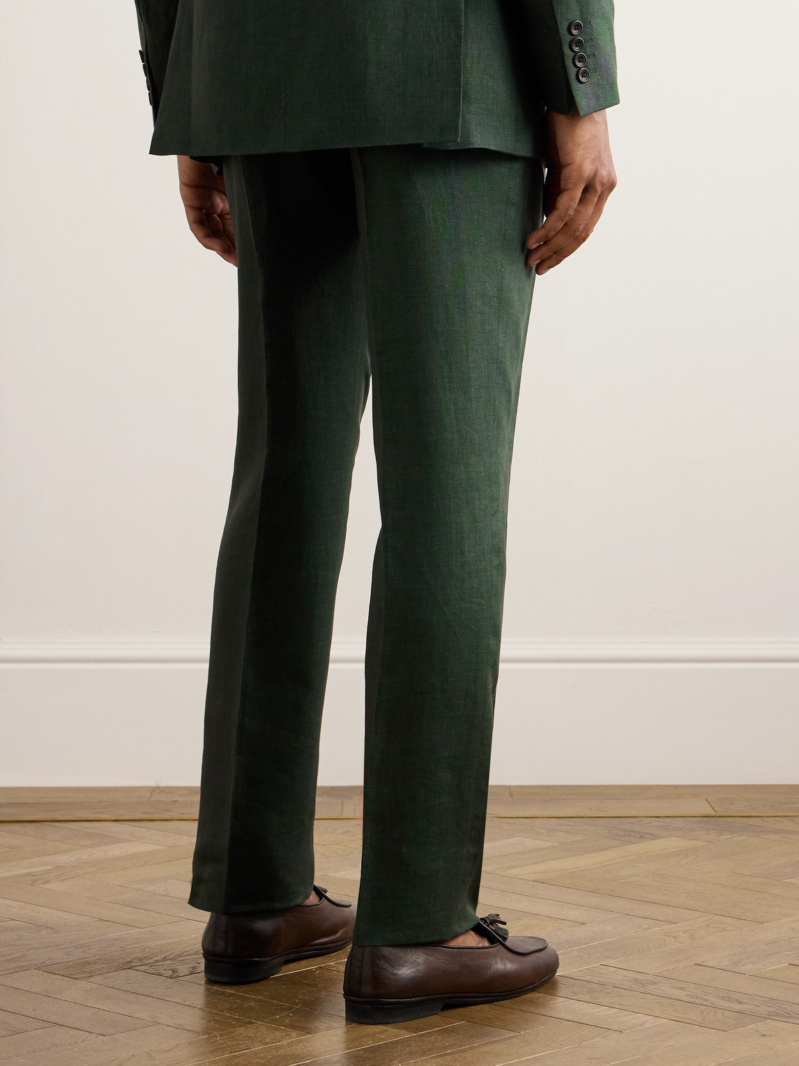 Shop Richard James Straight-leg Pleated Linen Suit Trousers In Unknown