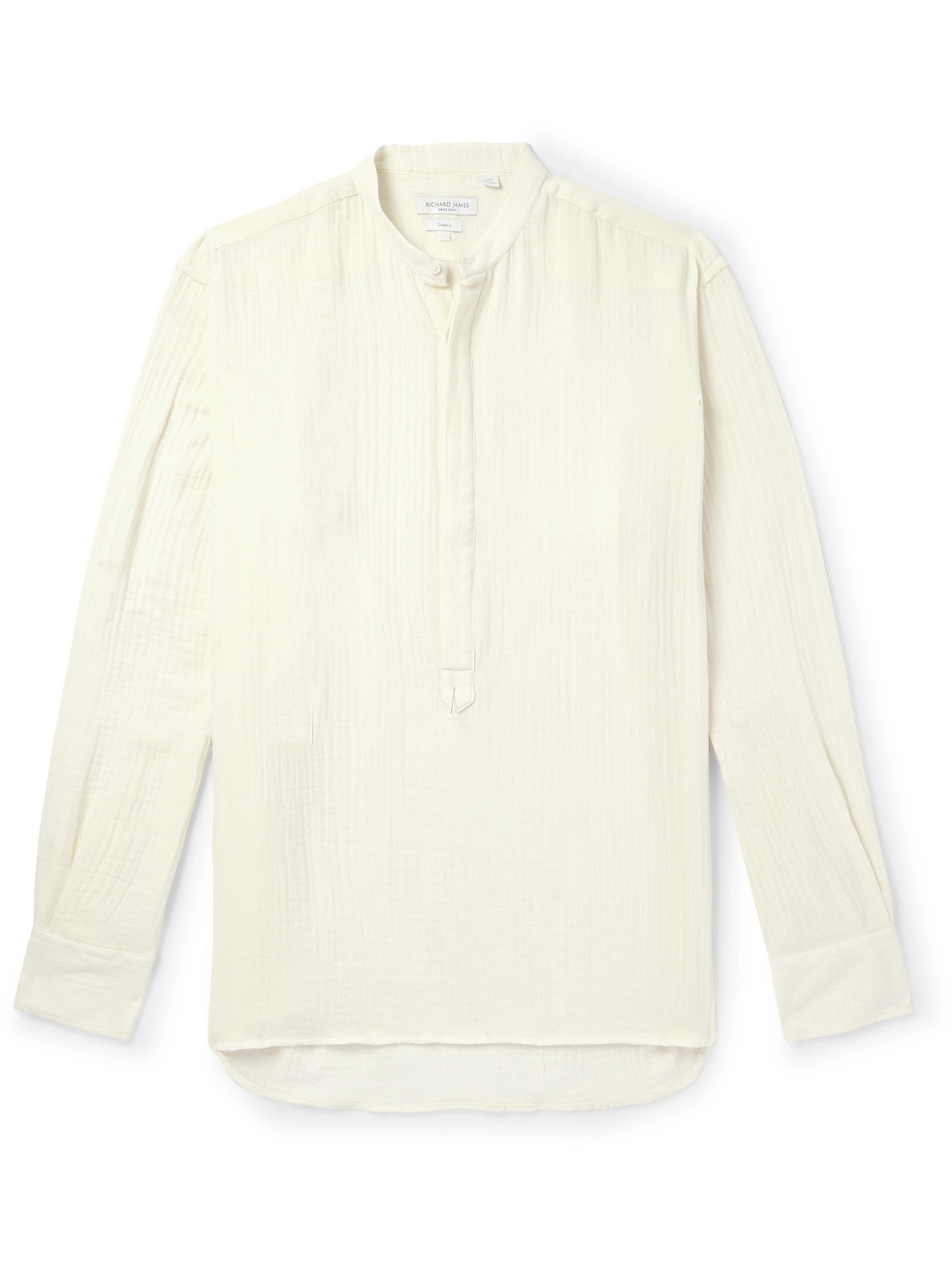 Richard James Grandad-collar Cotton-seersucker Half-placket Shirt In Neutrals