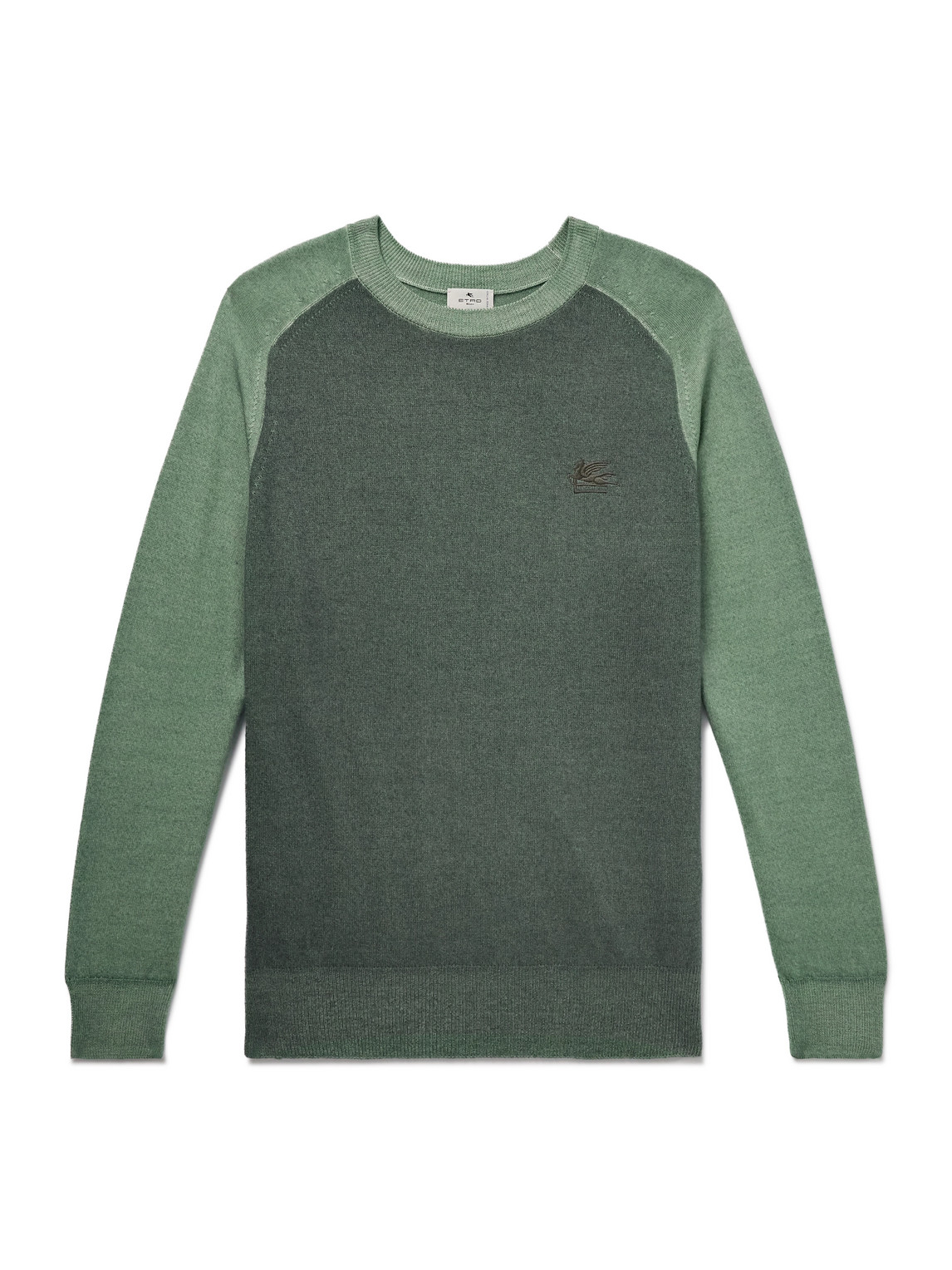 Etro Logo-embroidered Two-tone Wool Jumper In Green