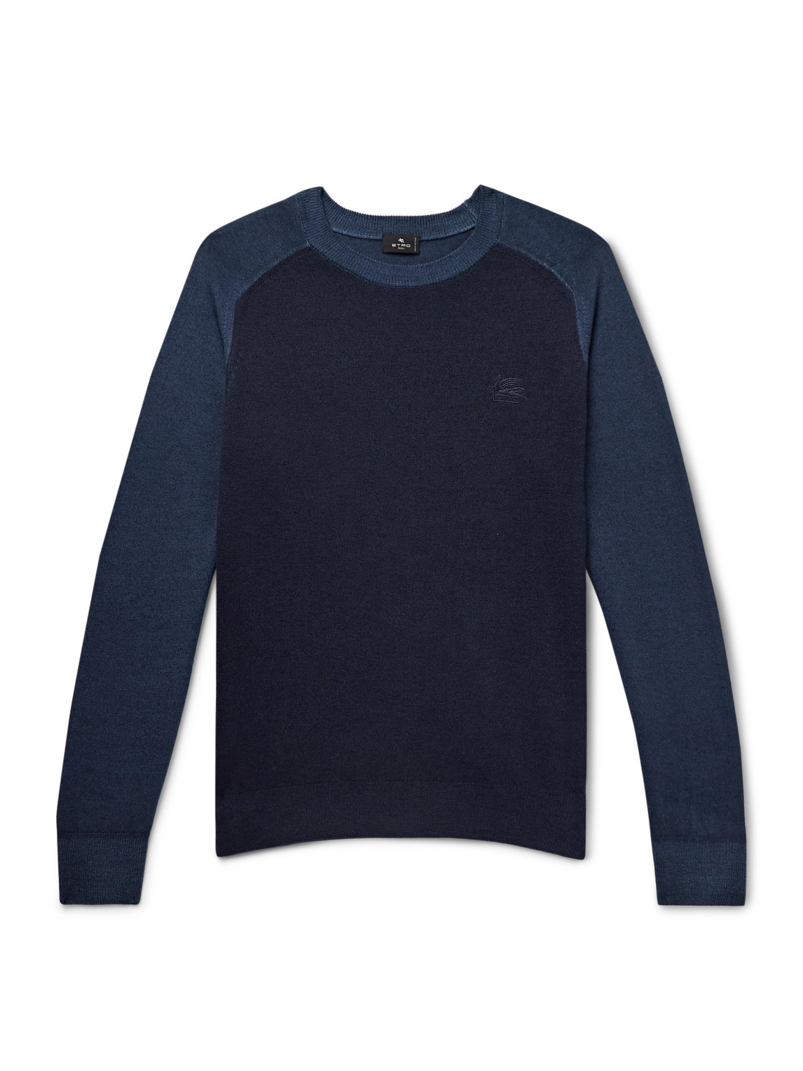 Etro Logo-embroidered Two-tone Wool Jumper In Blue